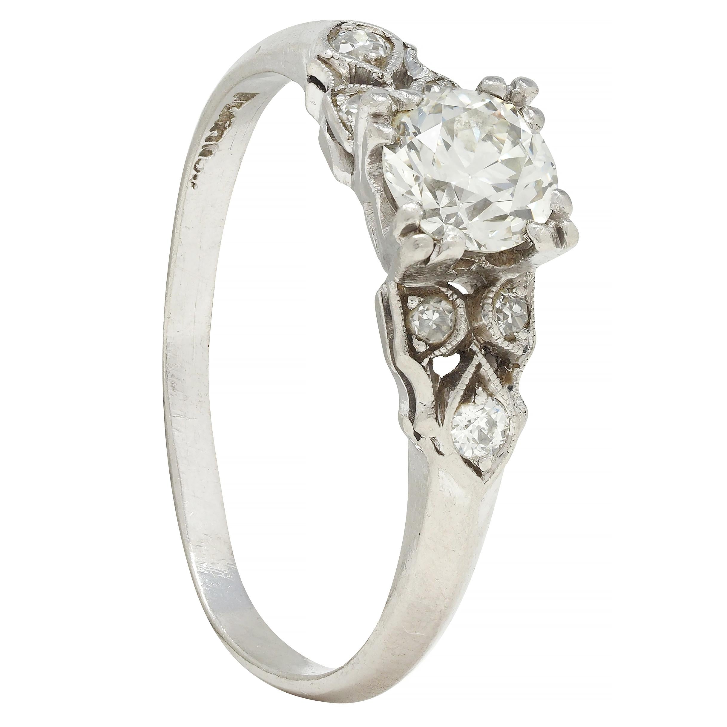 Art Deco 0.78 CTW Old European Cut Diamond Platinum Knife Edge Engagement Ring
