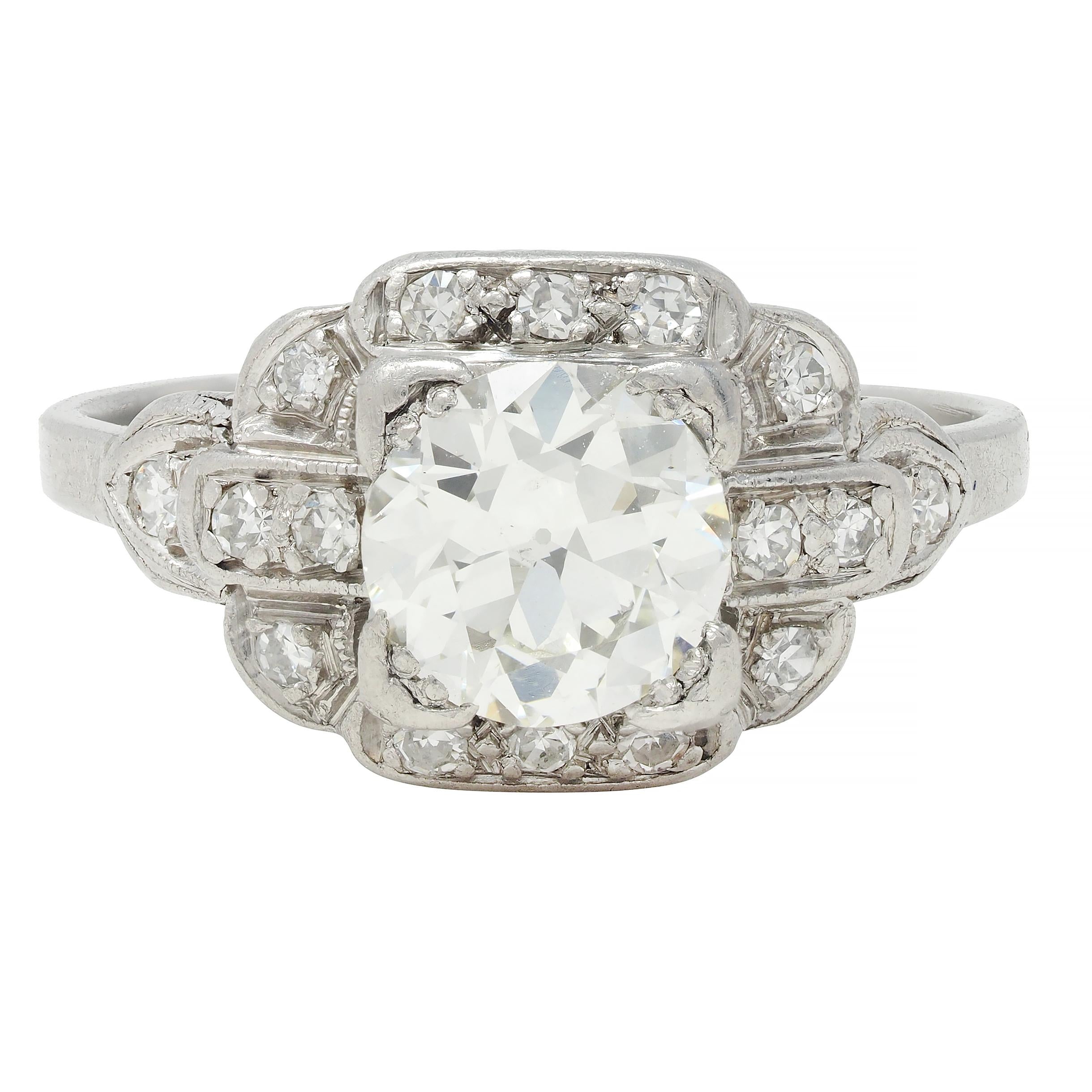 Art Deco 1.21 CTW Diamond Platinum Stepped Buckle Vintage Engagement Ring