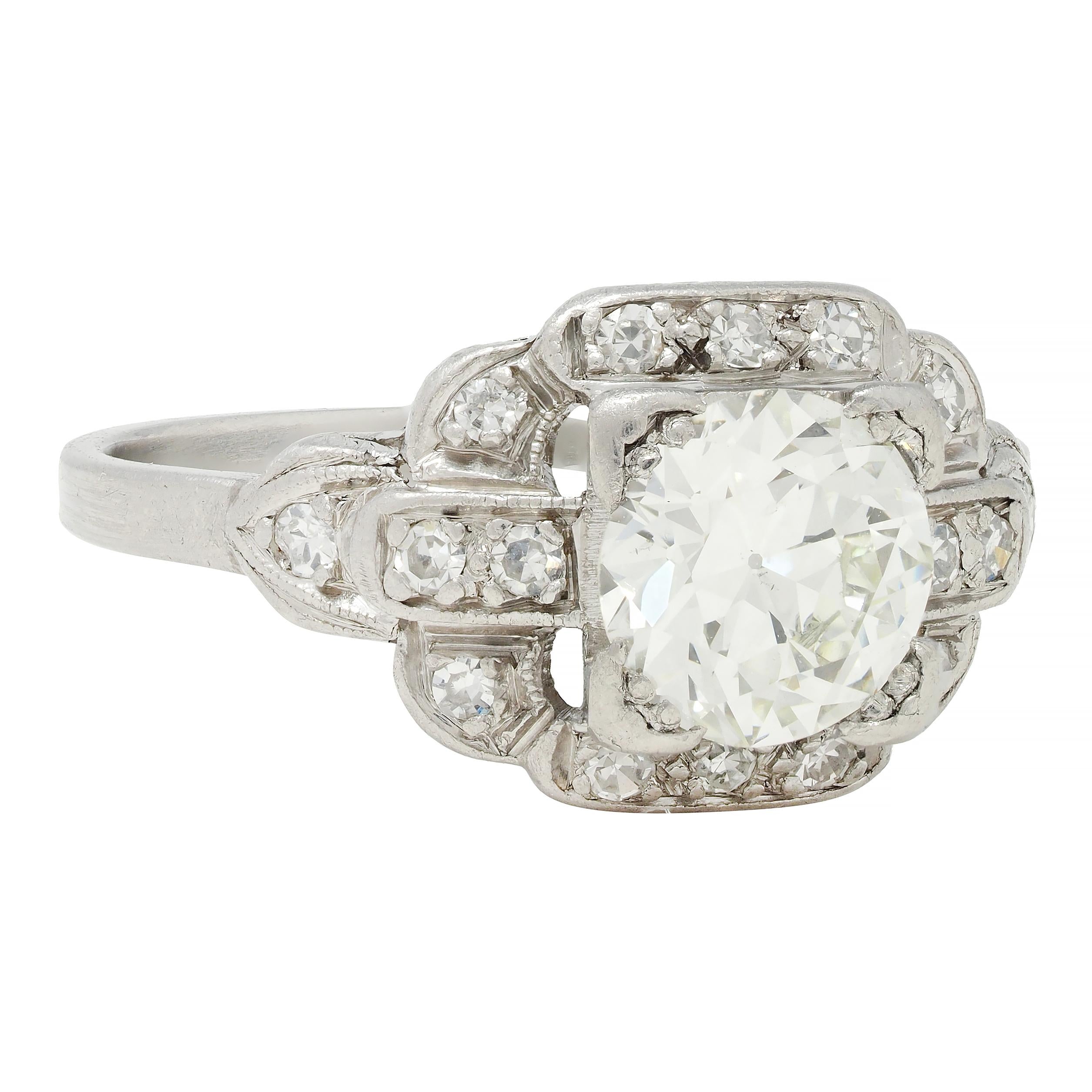 Art Deco 1.21 CTW Diamond Platinum Stepped Buckle Vintage Engagement Ring