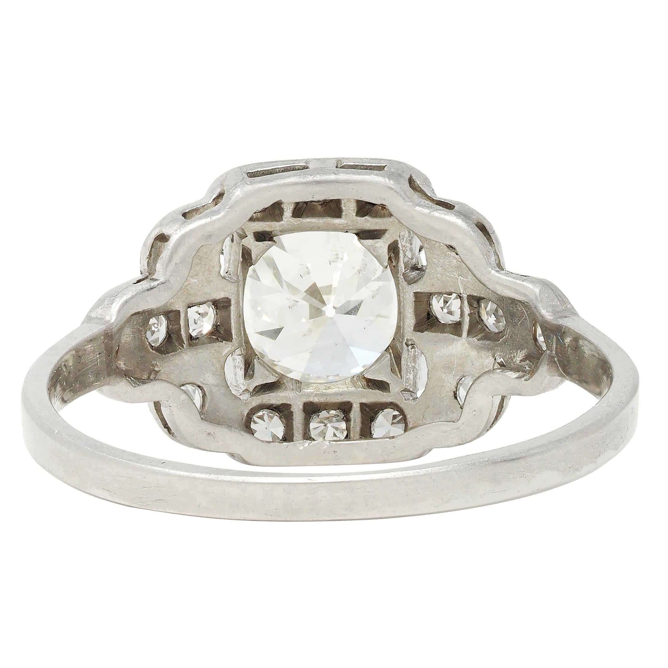 Art Deco 1.21 CTW Diamond Platinum Stepped Buckle Vintage Engagement Ring