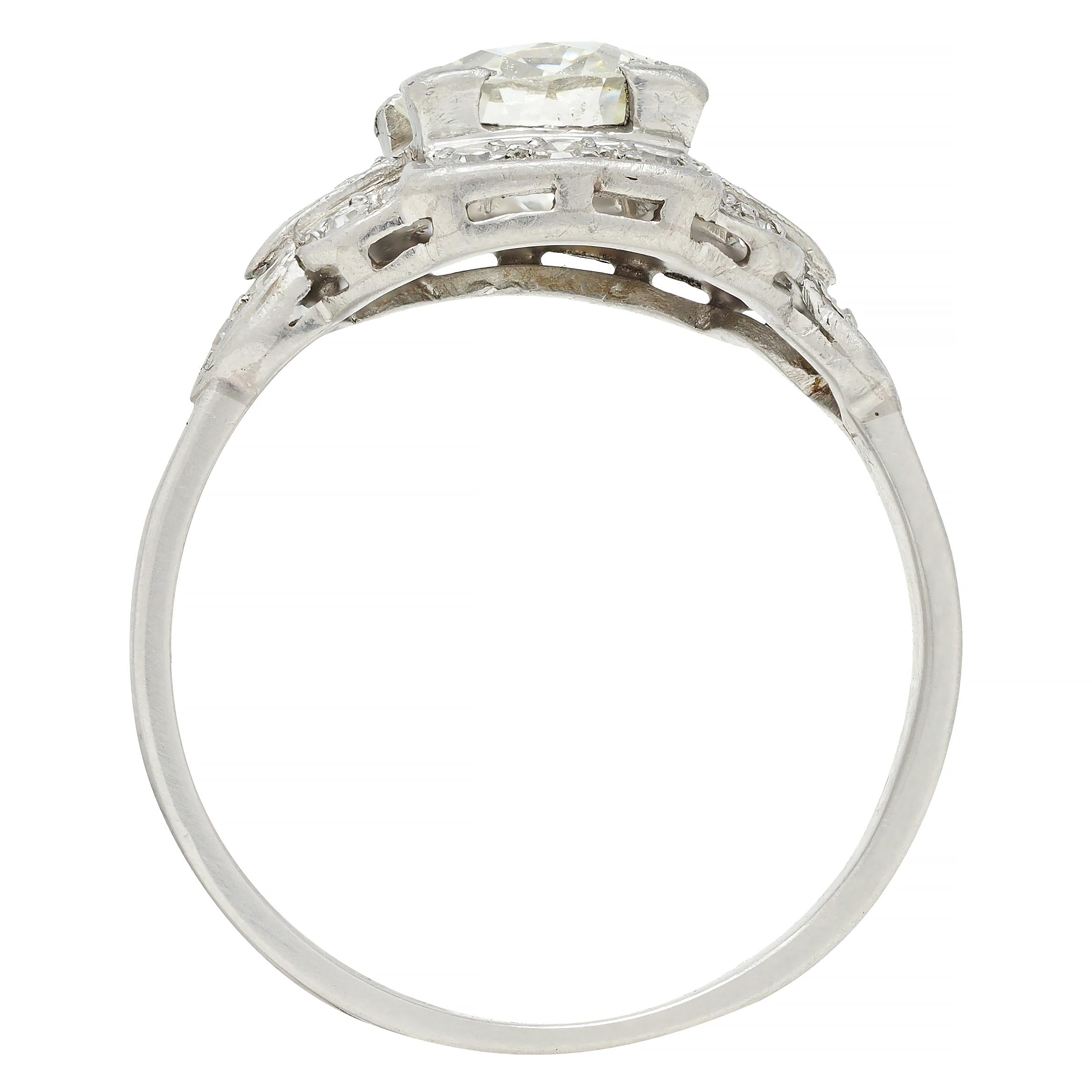 Art Deco 1.21 CTW Diamond Platinum Stepped Buckle Vintage Engagement Ring