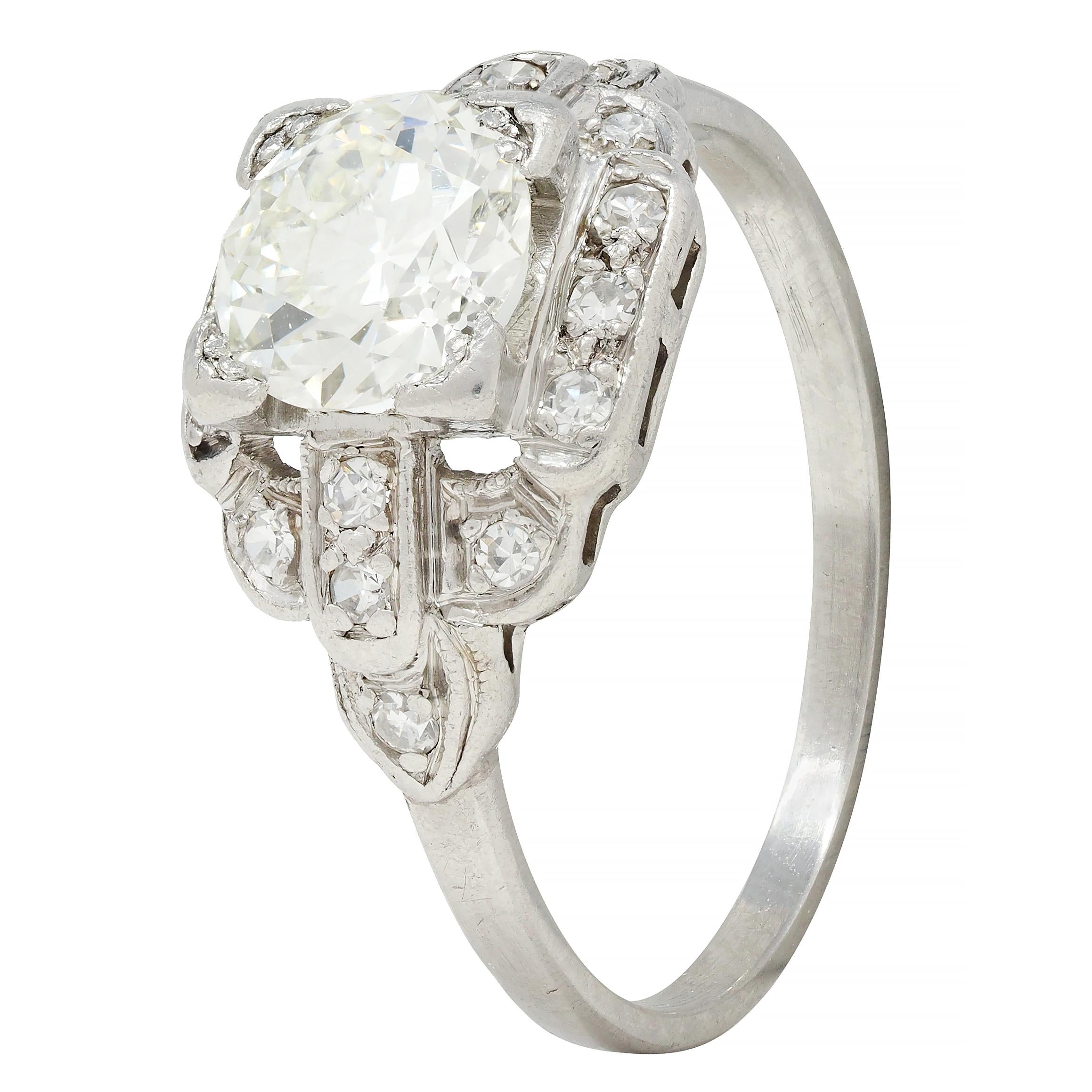 Art Deco 1.21 CTW Diamond Platinum Stepped Buckle Vintage Engagement Ring