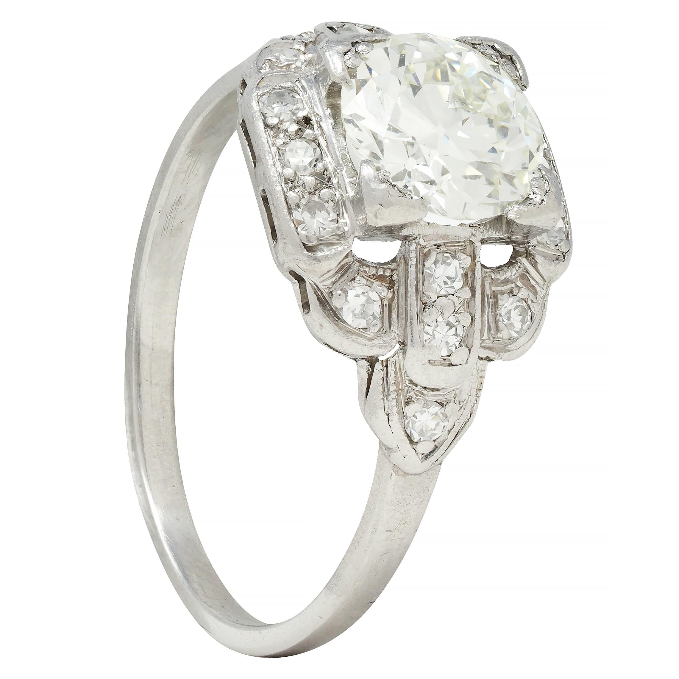 Art Deco 1.21 CTW Diamond Platinum Stepped Buckle Vintage Engagement Ring