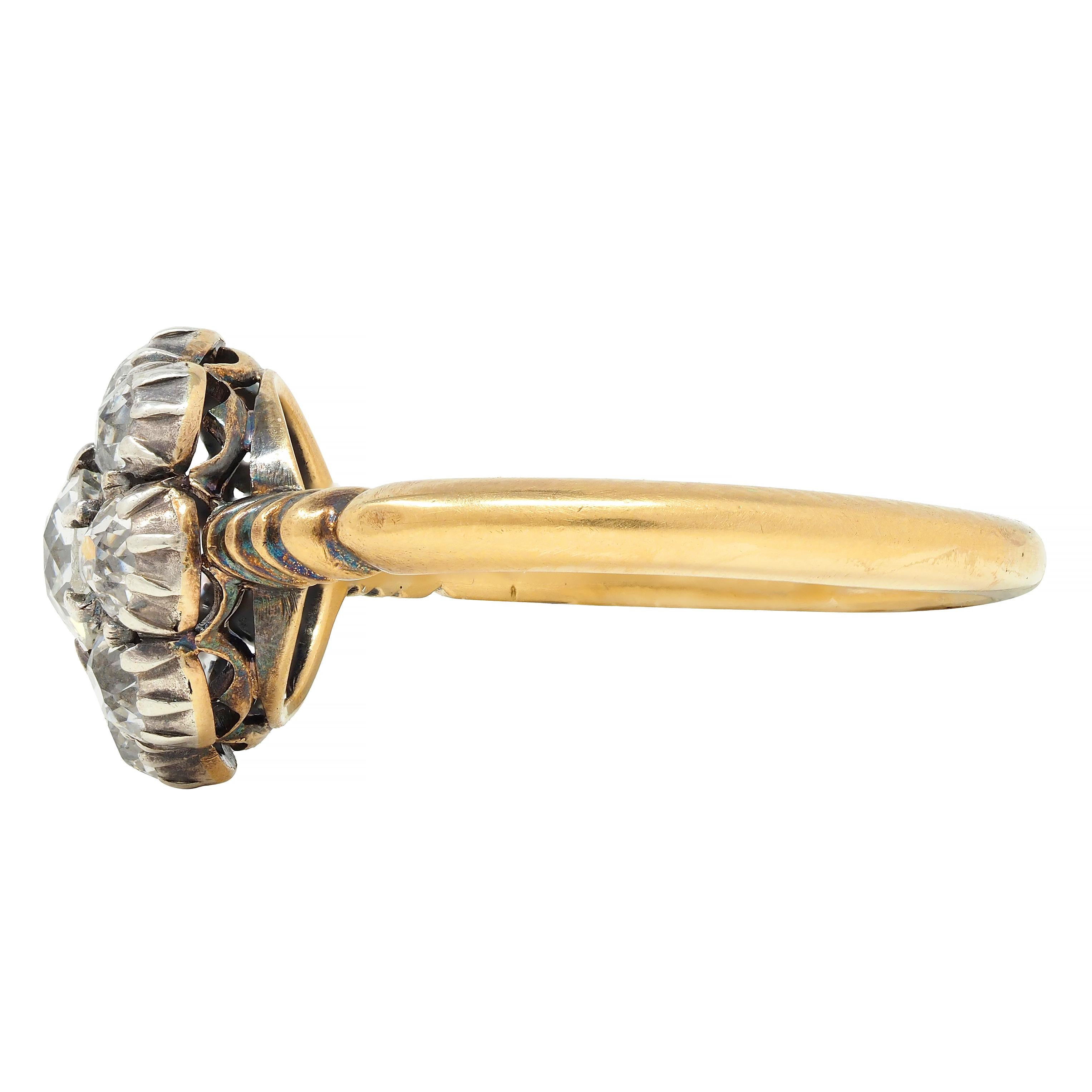 Victorian 1.36 CTW Old European Cut Diamond Silver 14 Karat Gold Halo Ring