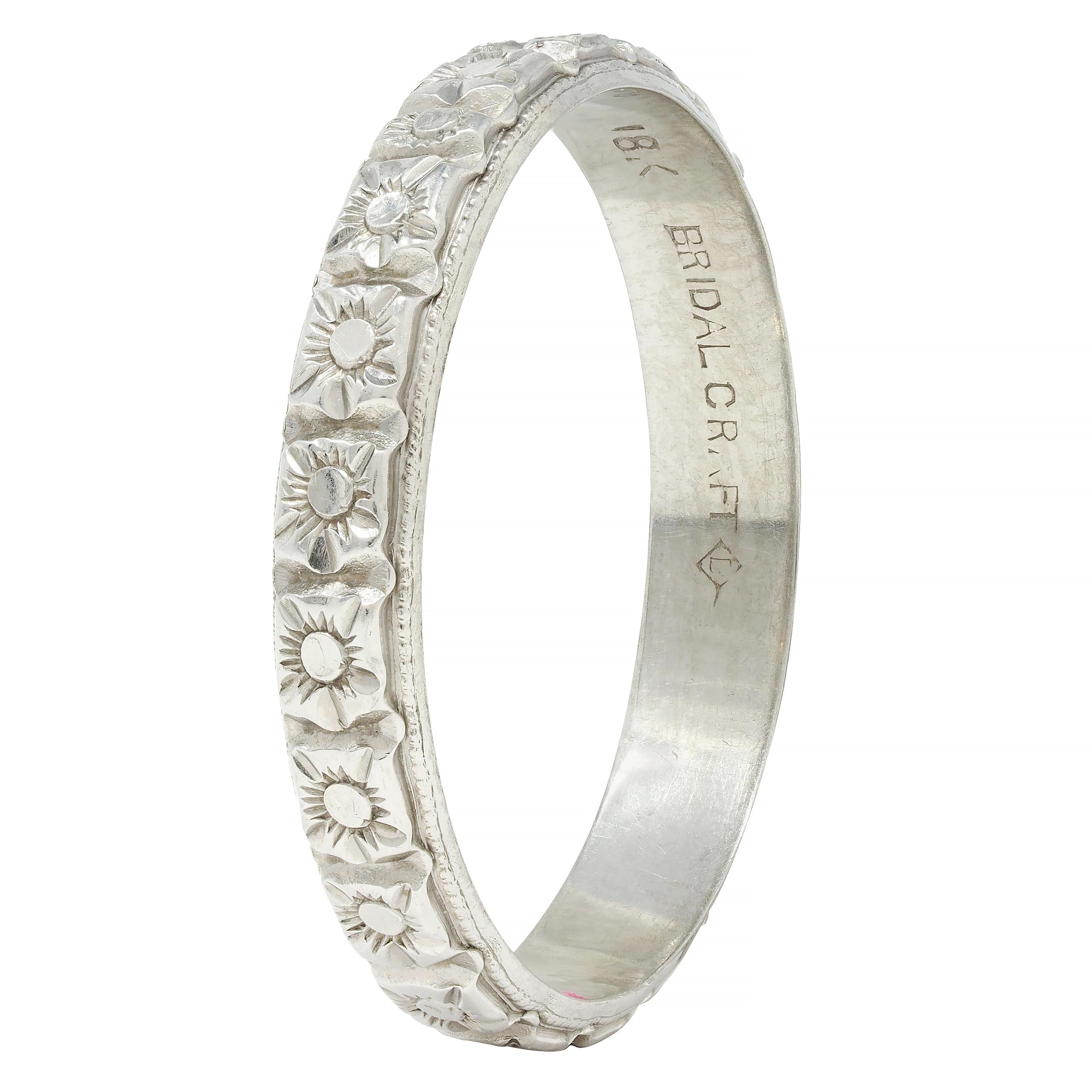 Art Deco 18 Karat White Gold Orange Blossom Vintage Wedding Band Ring