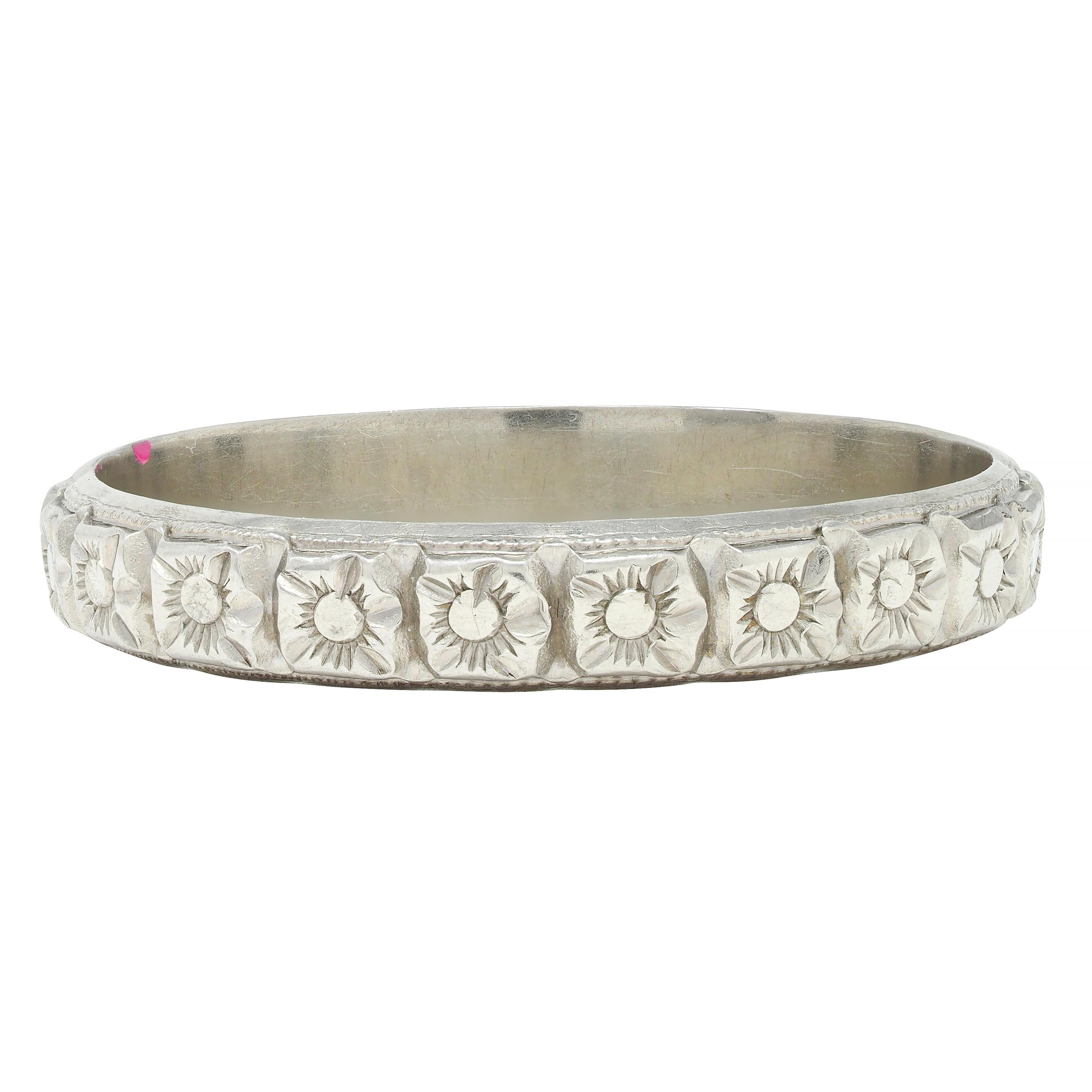 Art Deco 18 Karat White Gold Orange Blossom Vintage Wedding Band Ring