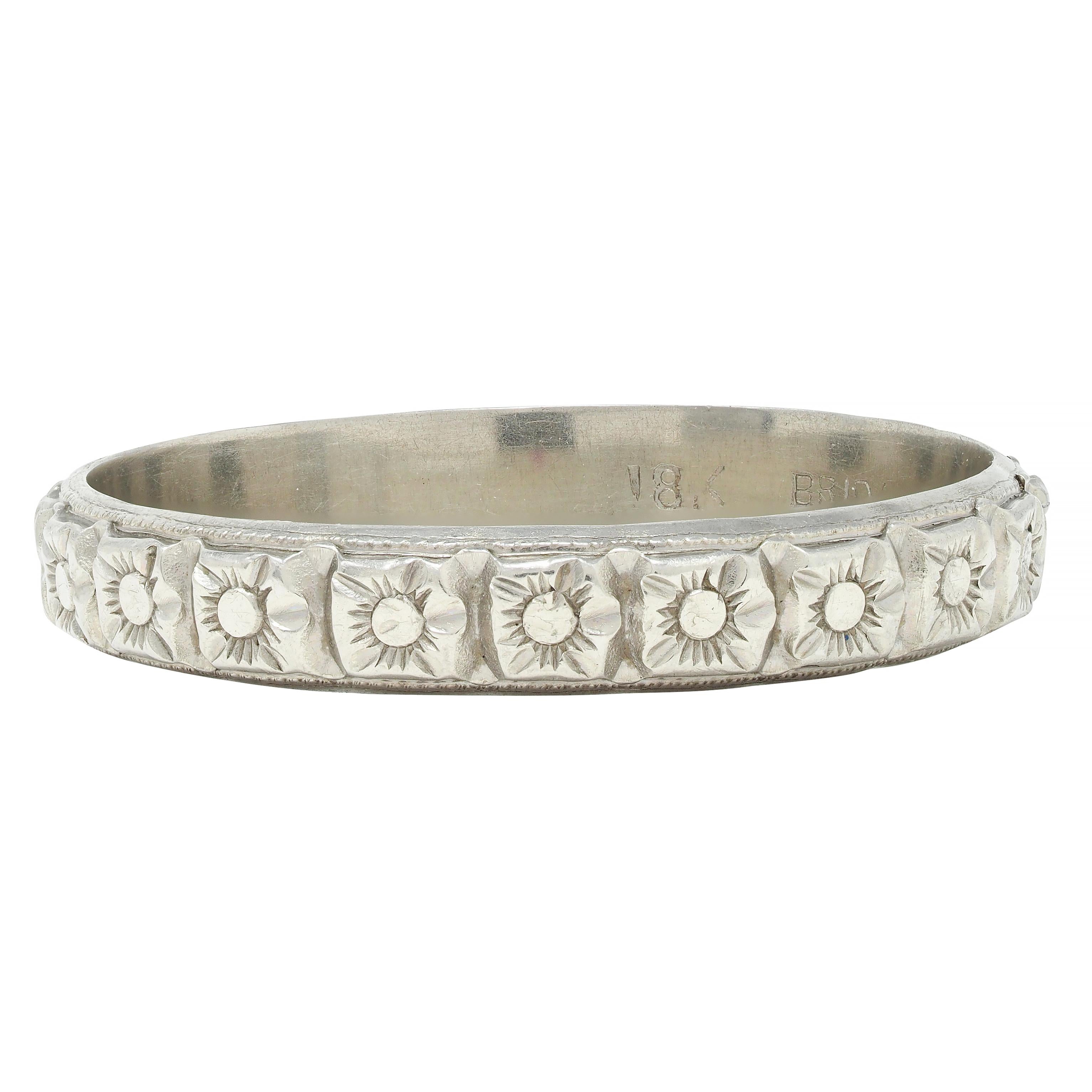 Art Deco 18 Karat White Gold Orange Blossom Vintage Wedding Band Ring