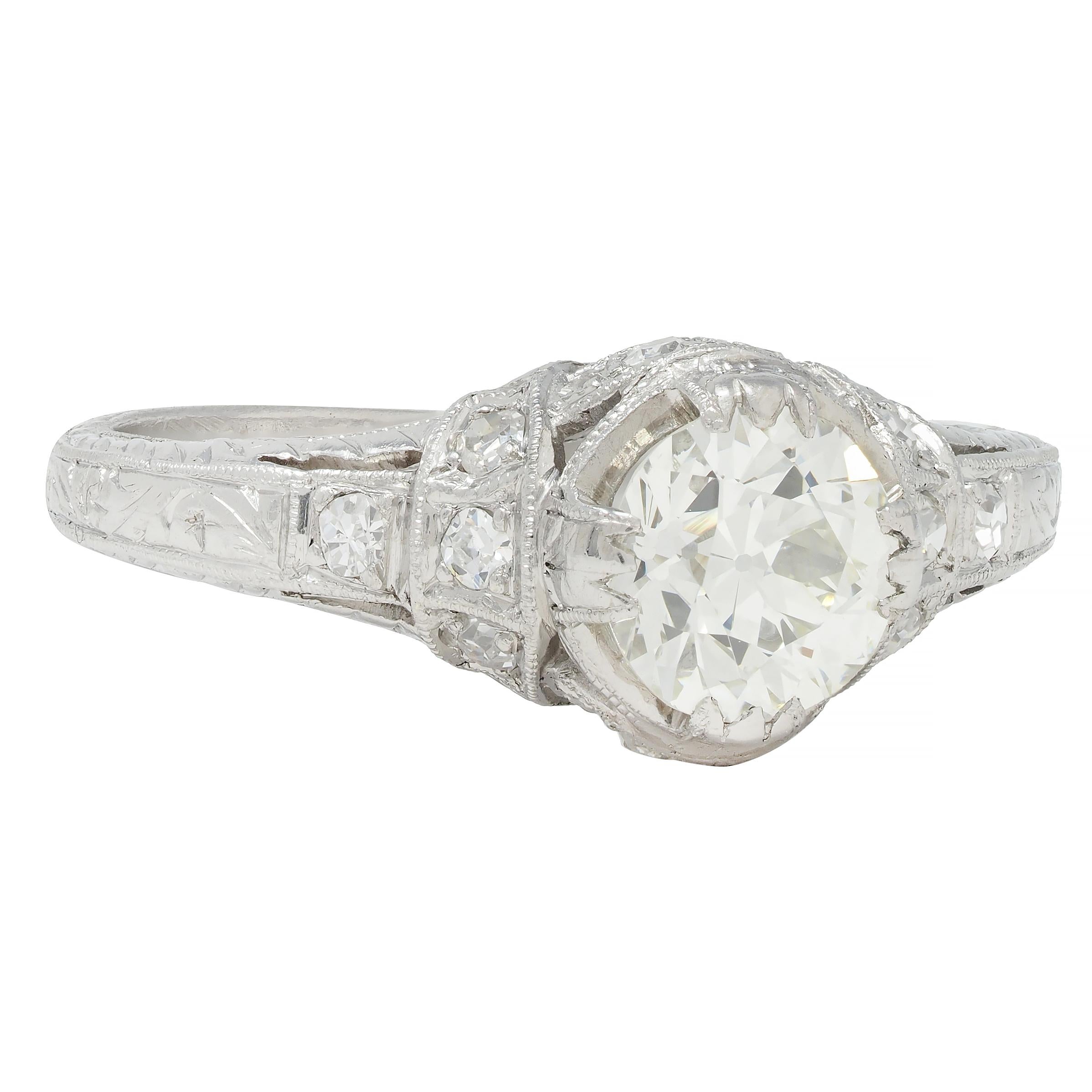 Art Deco 1.05 CTW Old European Cut Diamond Platinum Engagement Ring