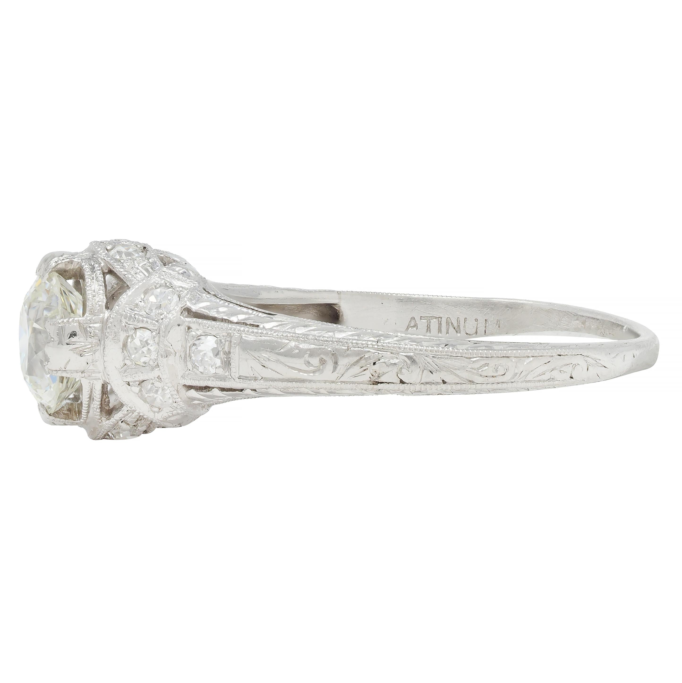 Art Deco 1.05 CTW Old European Cut Diamond Platinum Engagement Ring