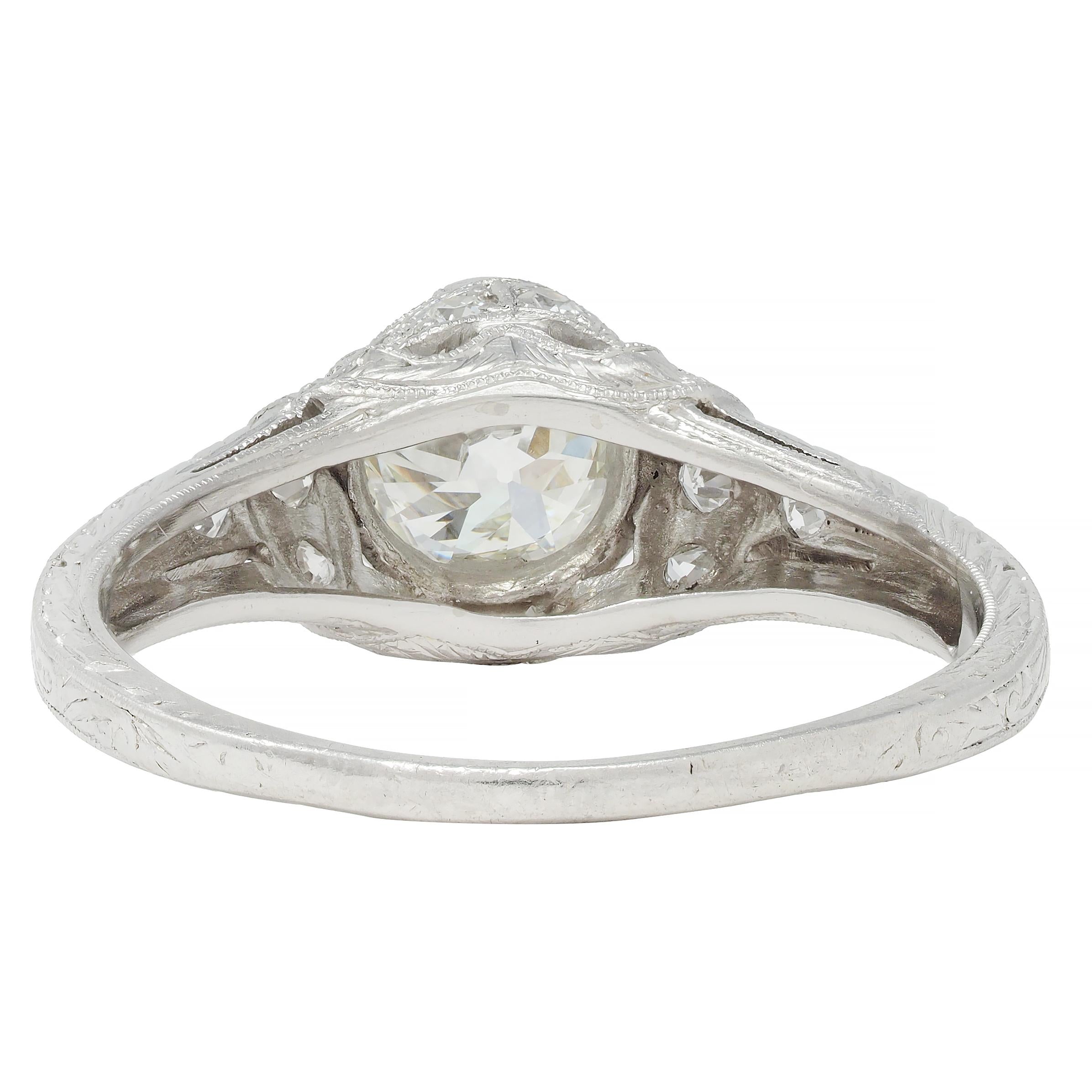 Art Deco 1.05 CTW Old European Cut Diamond Platinum Engagement Ring