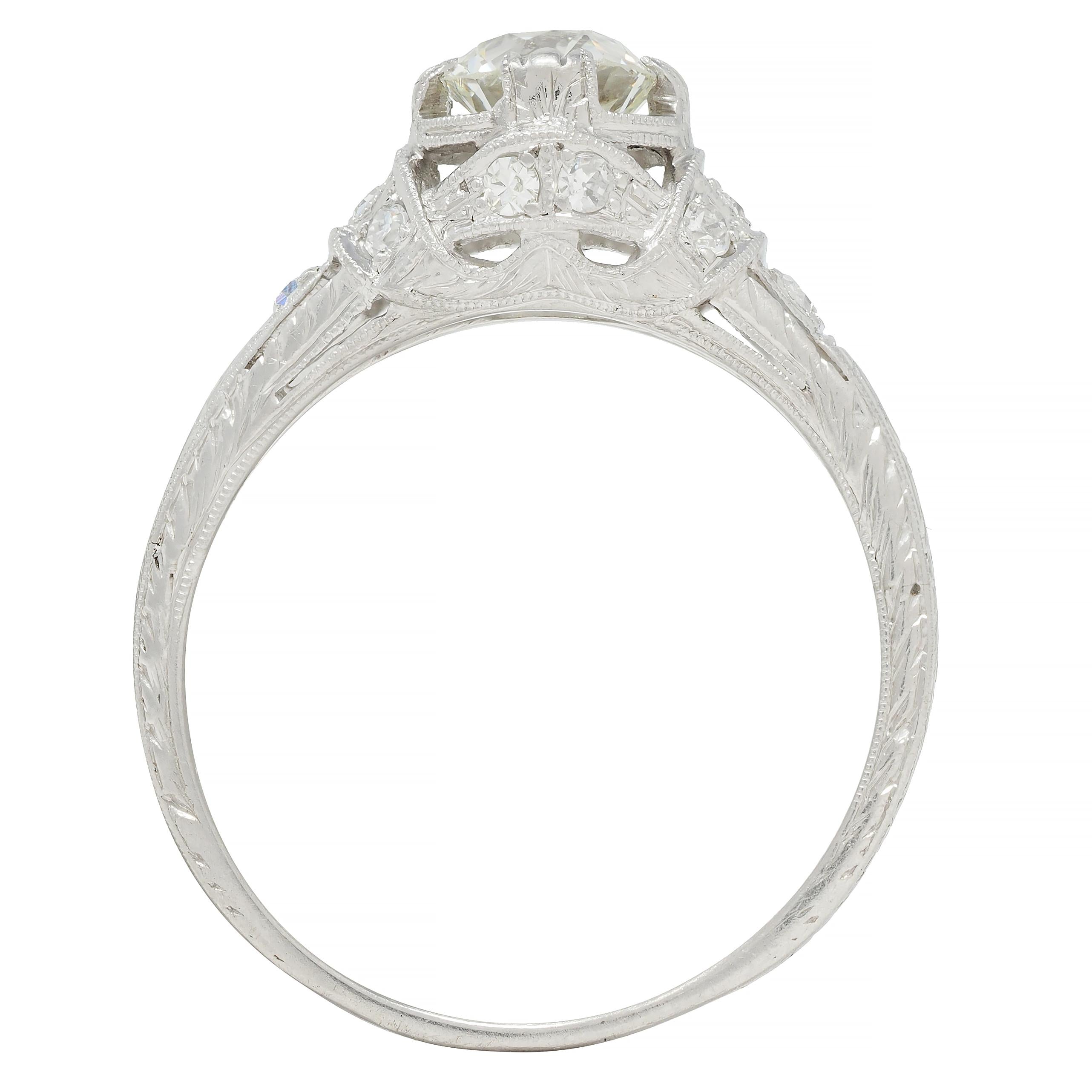 Art Deco 1.05 CTW Old European Cut Diamond Platinum Engagement Ring