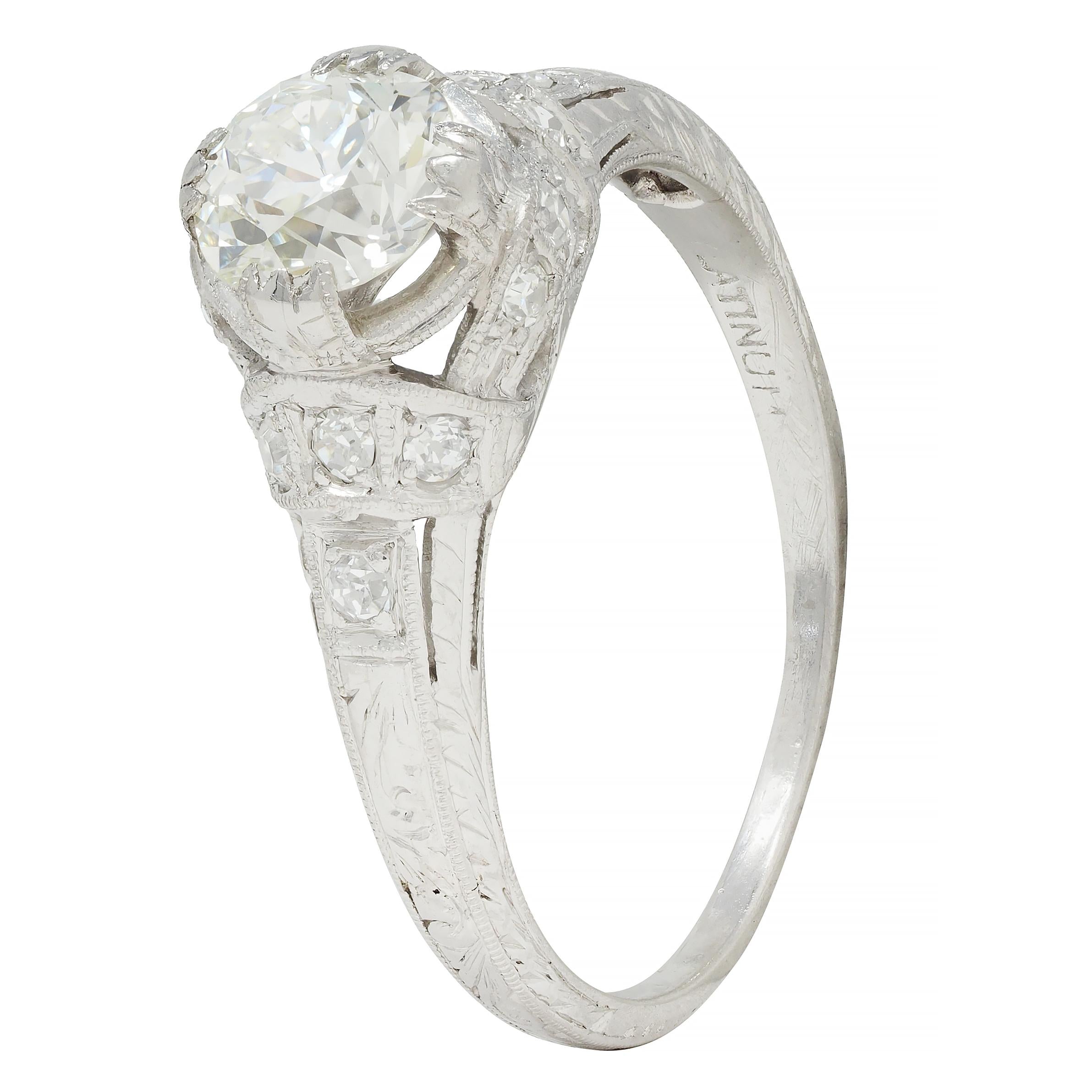 Art Deco 1.05 CTW Old European Cut Diamond Platinum Engagement Ring