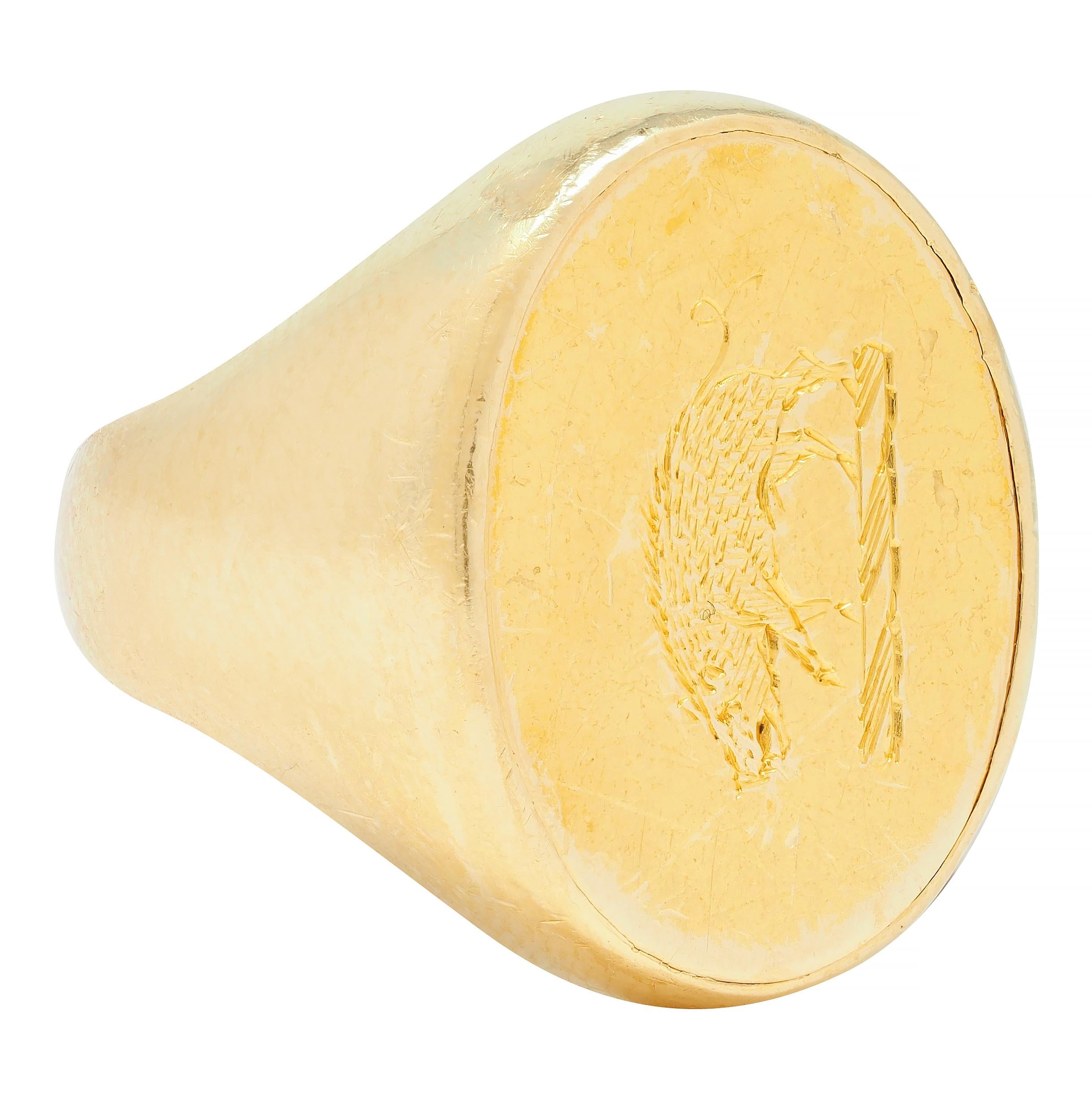 Victorian 18 Karat Yellow Gold Antique Boar Signet Ring