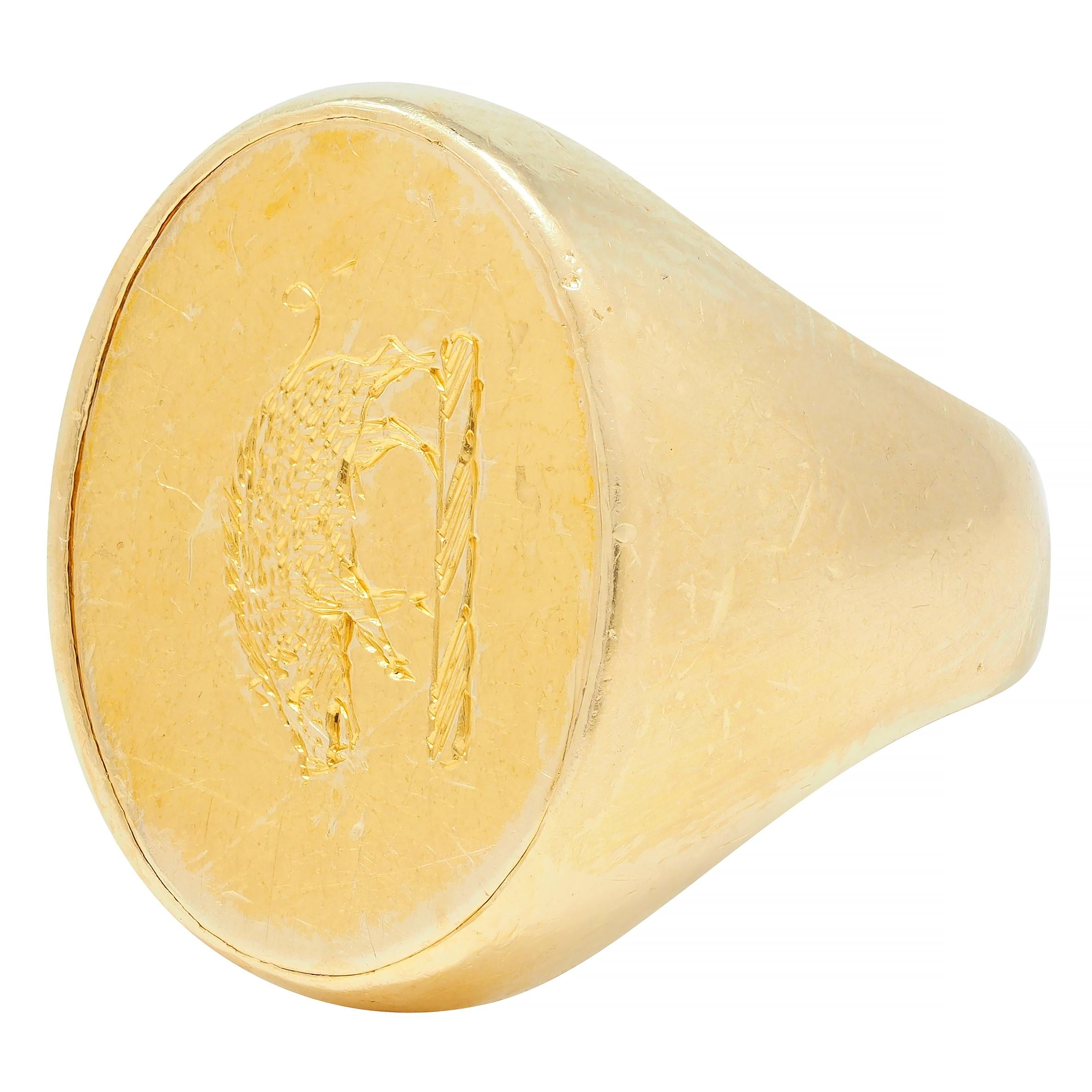 Victorian 18 Karat Yellow Gold Antique Boar Signet Ring