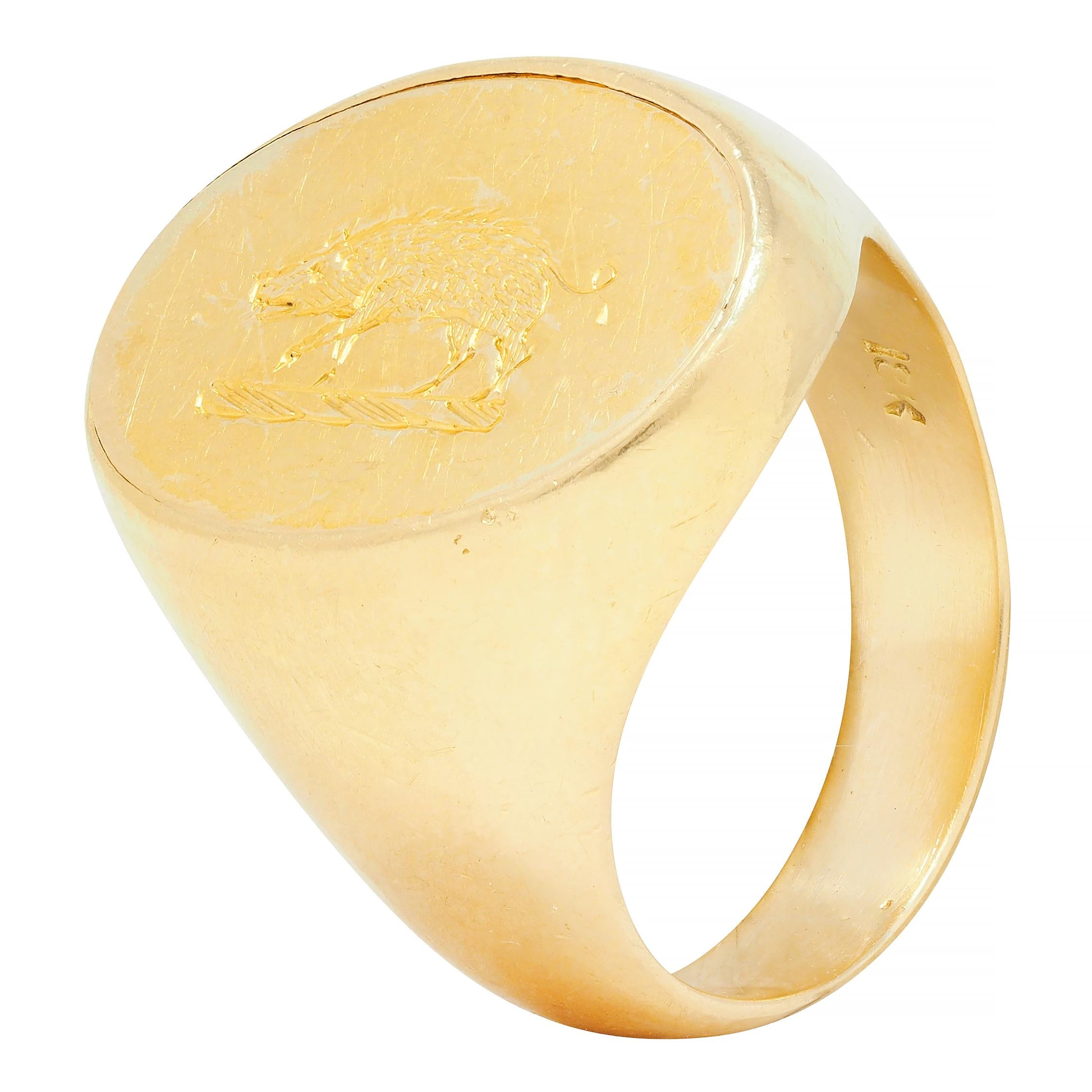 Victorian 18 Karat Yellow Gold Antique Boar Signet Ring