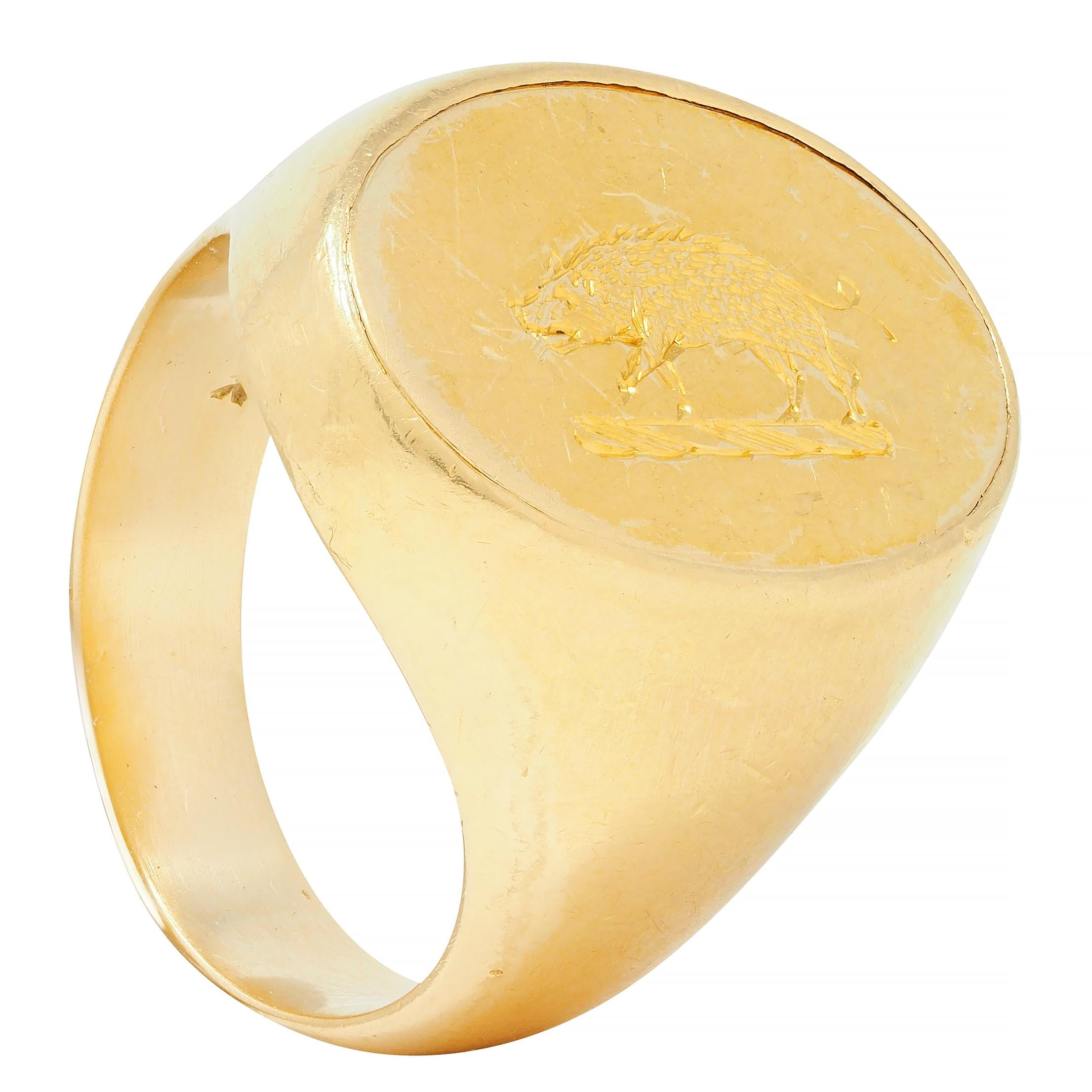 Victorian 18 Karat Yellow Gold Antique Boar Signet Ring