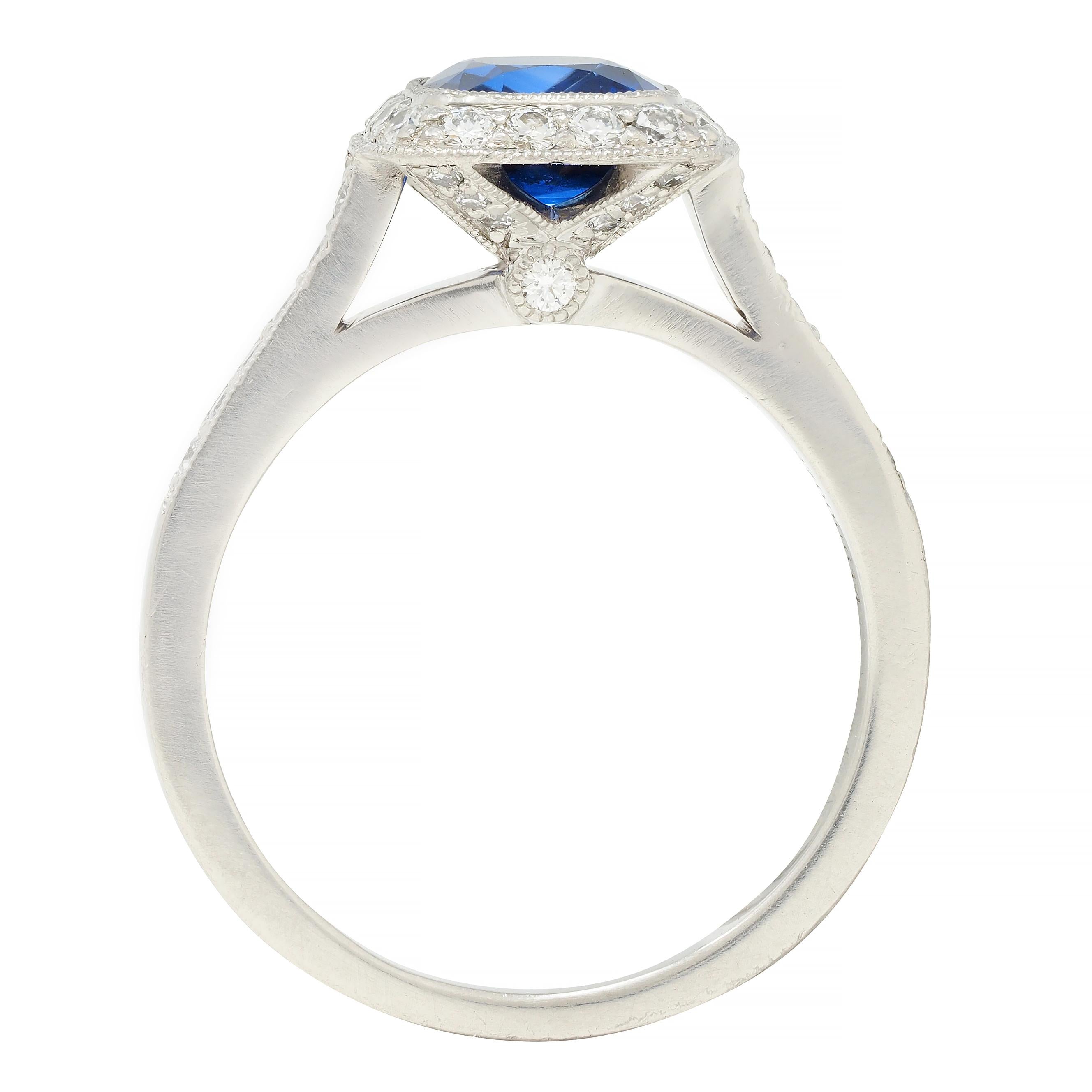 Tiffany & Co. 1.65 CTW Sapphire Diamond Platinum Soleste Halo Ring