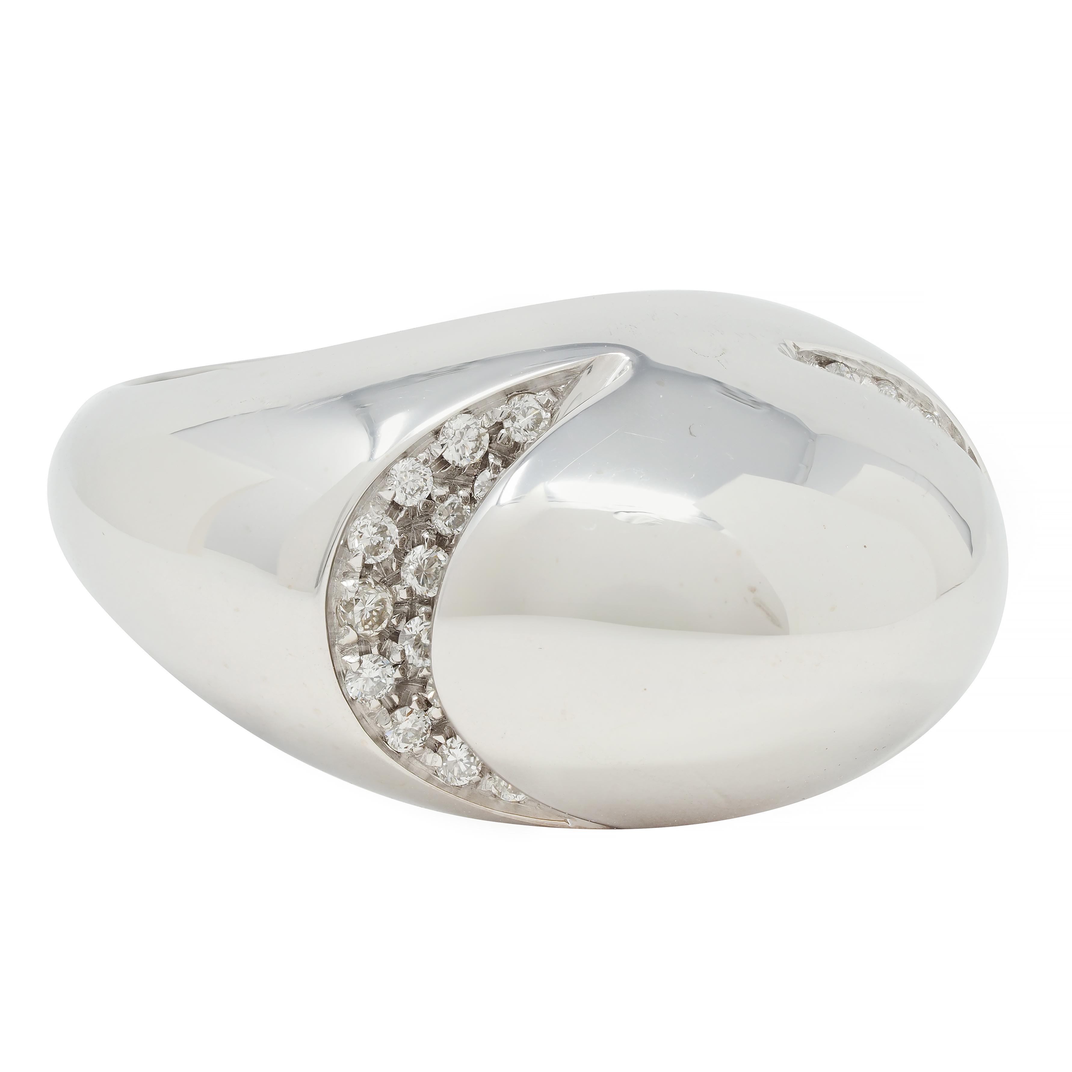Bulgari Diamond 18 Karat White Gold Dome Modernist Vintage Ring