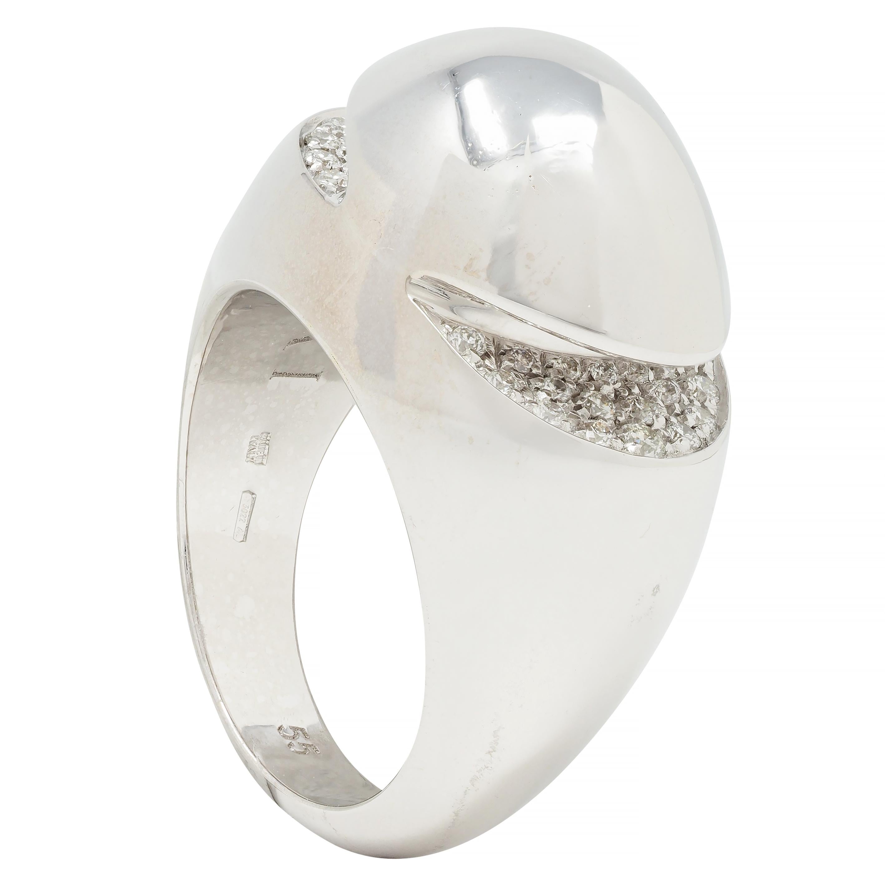Bulgari Diamond 18 Karat White Gold Dome Modernist Vintage Ring