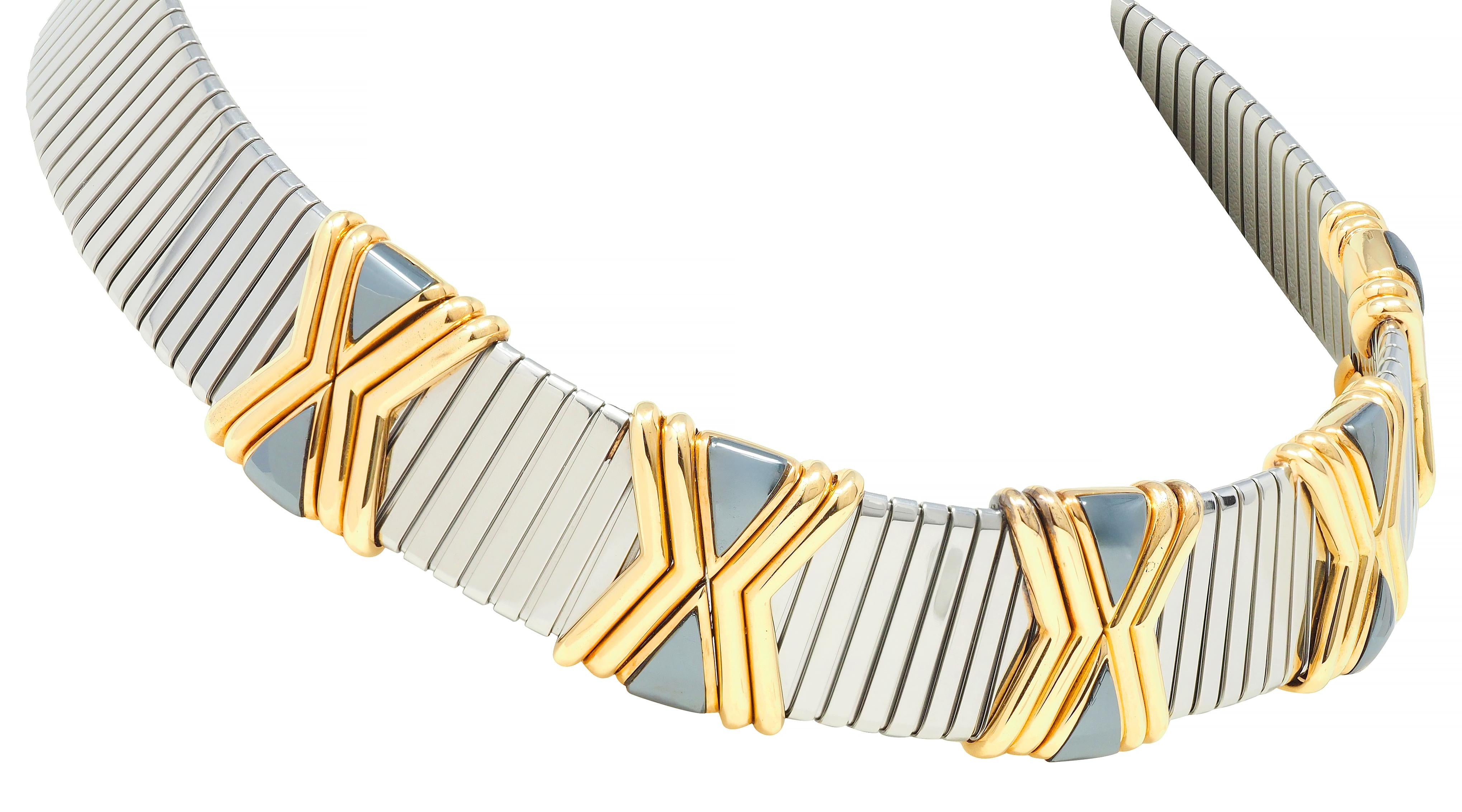 Bulgari Hematite Stainless Steel 18 Karat Gold X Tobogas Collar Necklace