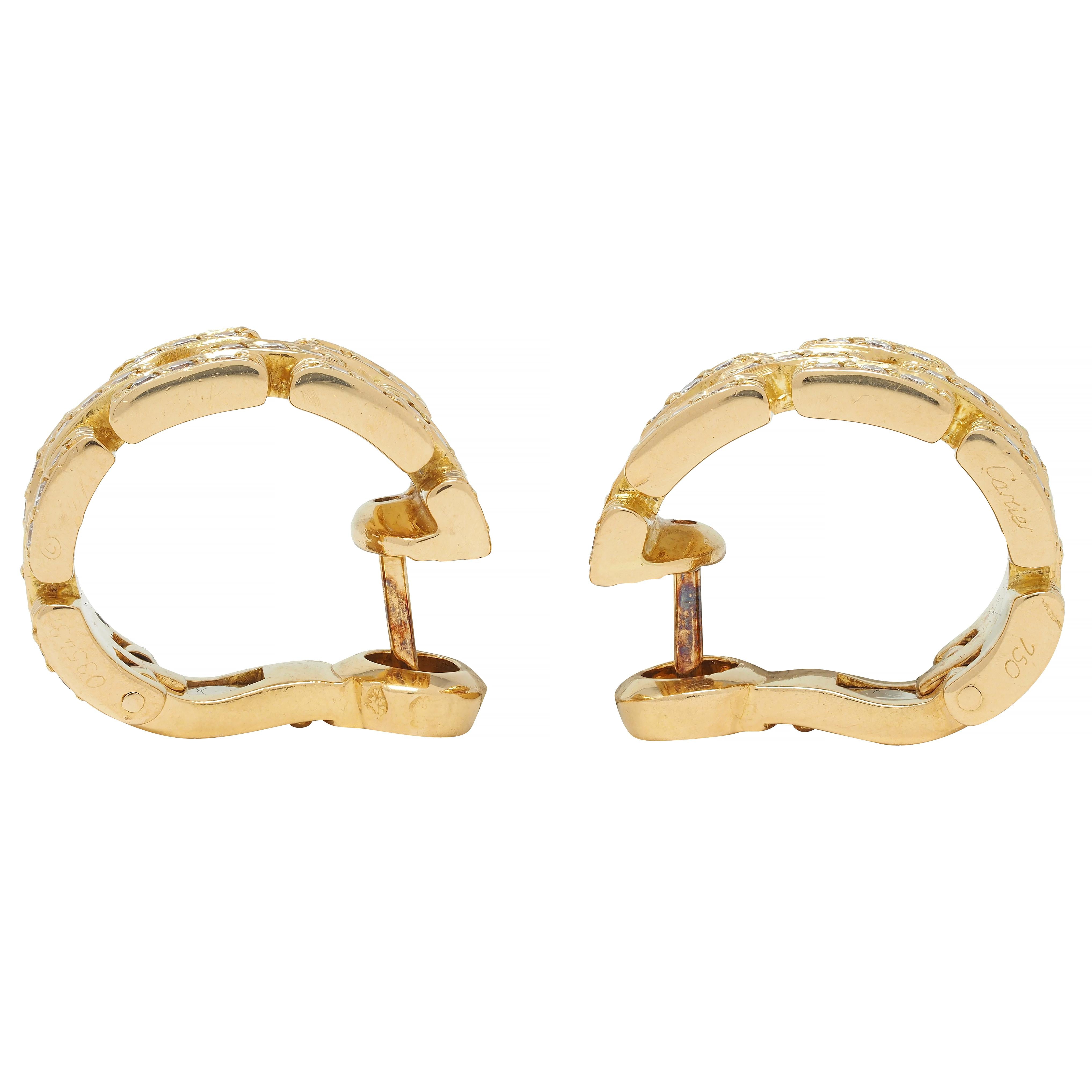 Cartier France 1.80 CTW Diamond 18 Karat Gold Maillon Panthere J Hoop Earrings