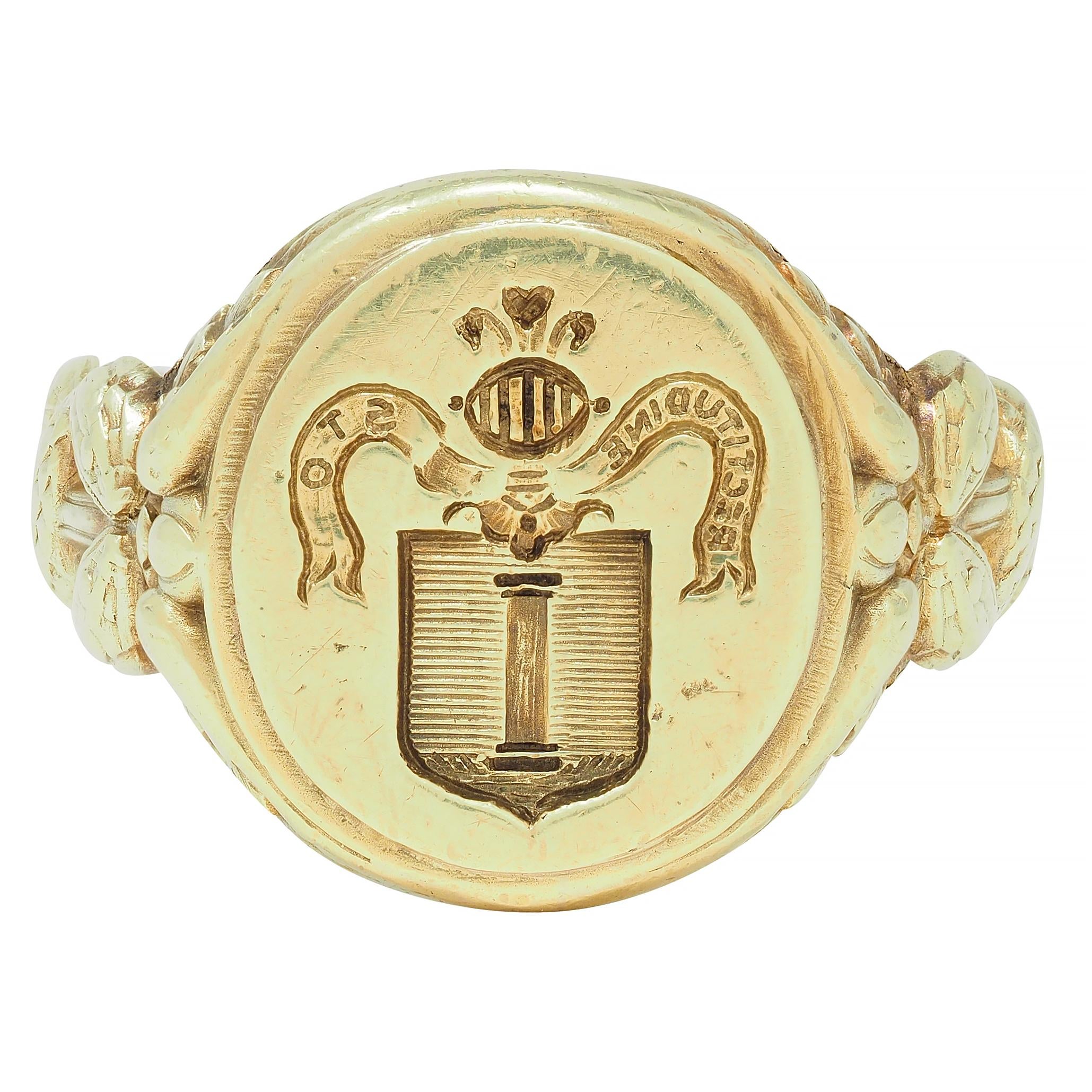 Larter & Sons Victorian 14 Karat Gold DuPont Crest Intaglio Antique Signet Ring
