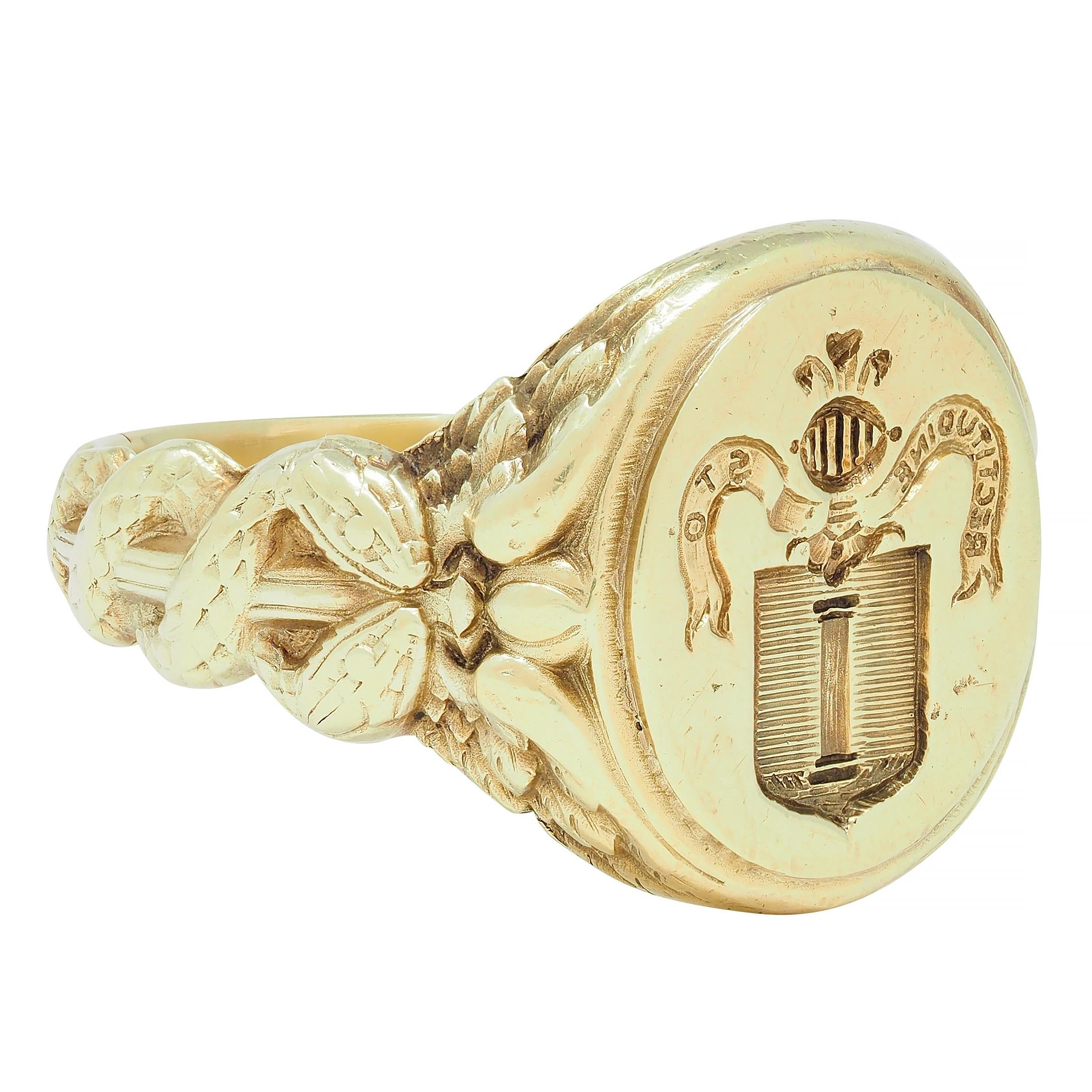 Larter & Sons Victorian 14 Karat Gold DuPont Crest Intaglio Antique Signet Ring