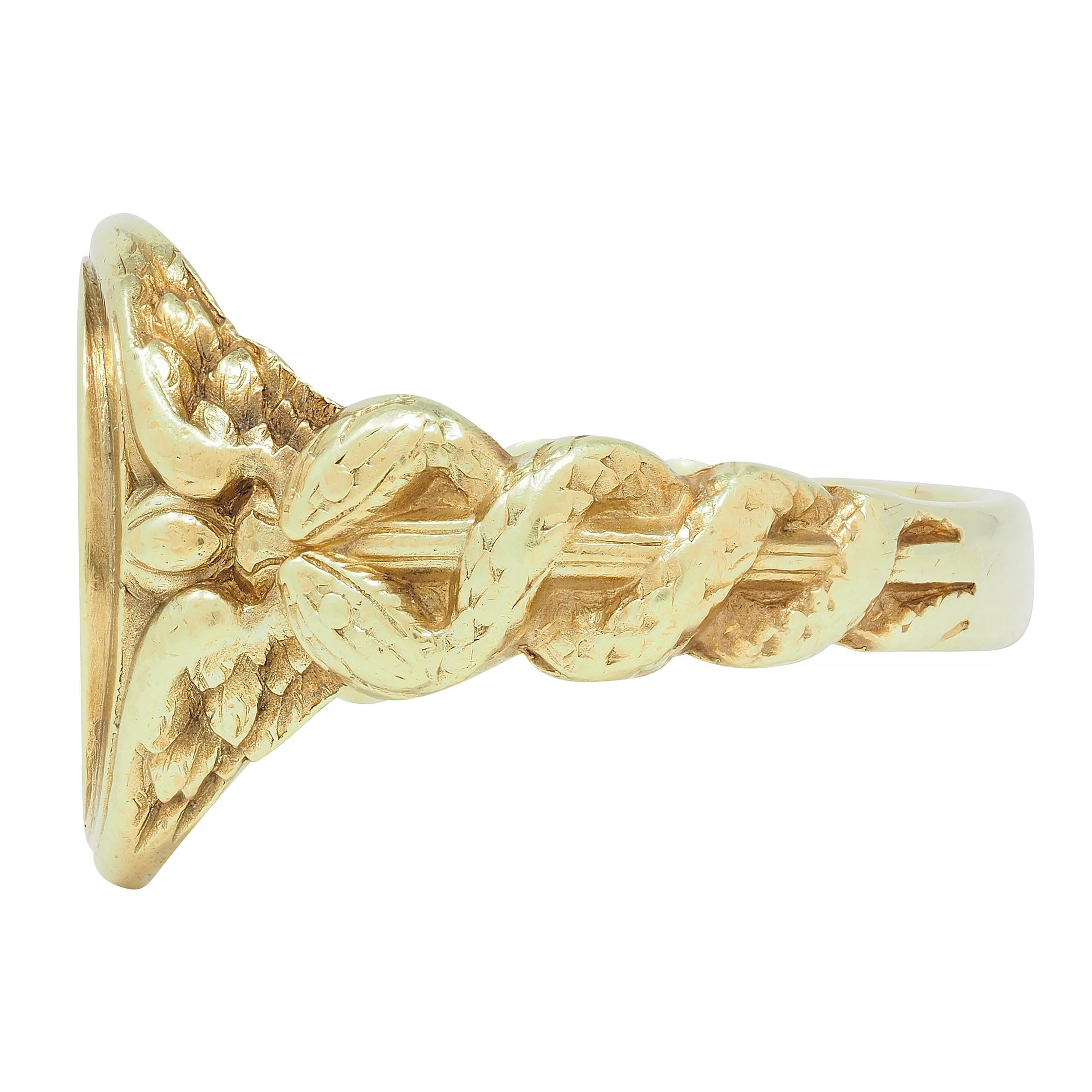 Larter & Sons Victorian 14 Karat Gold DuPont Crest Intaglio Antique Signet Ring