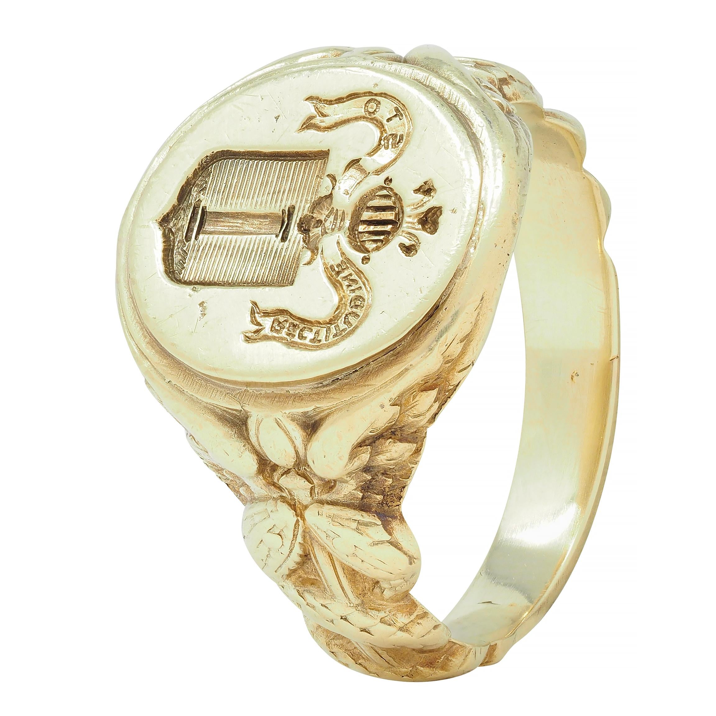 Larter & Sons Victorian 14 Karat Gold DuPont Crest Intaglio Antique Signet Ring