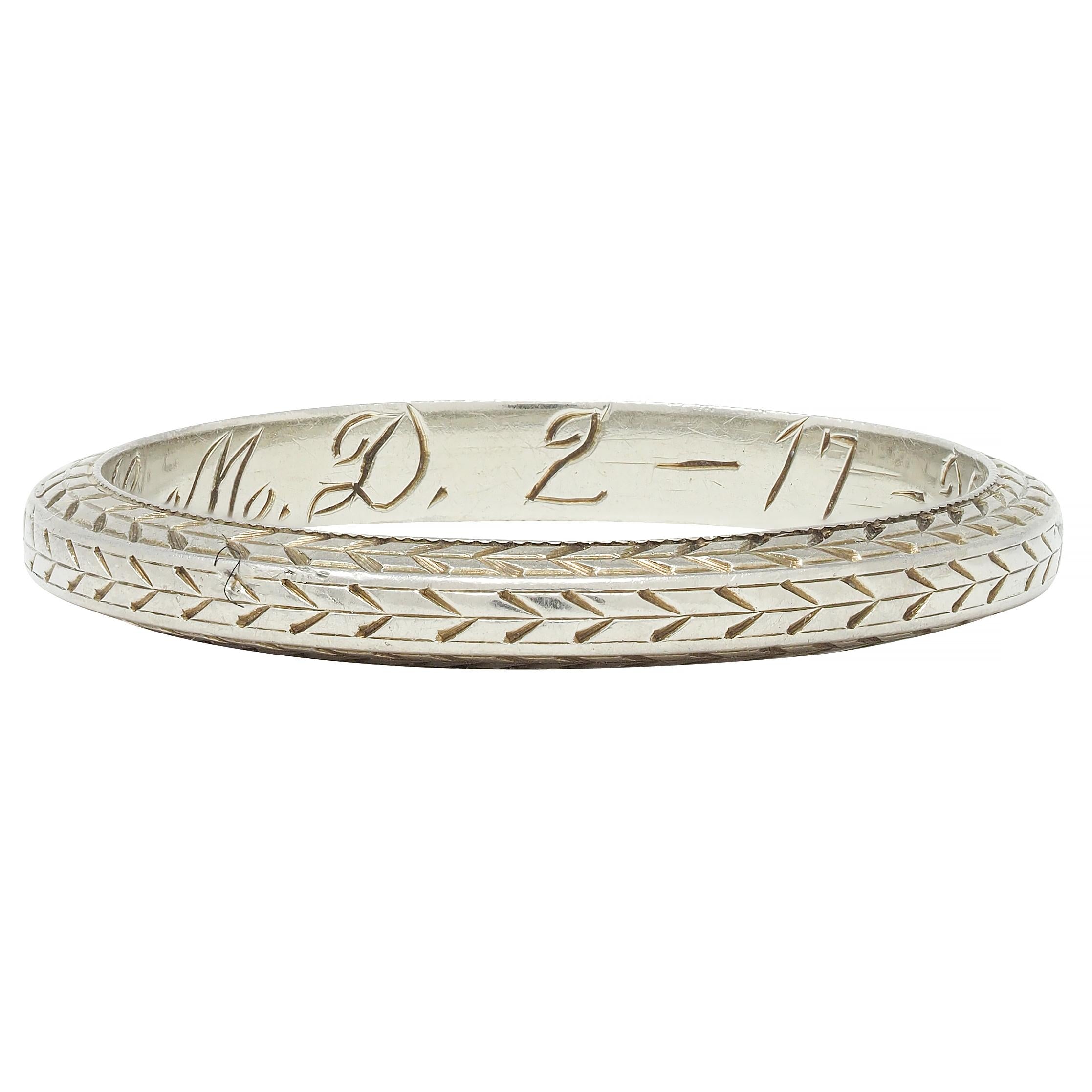 1929 Art Deco Platinum Wheat Vintage Stacking Wedding Band Ring