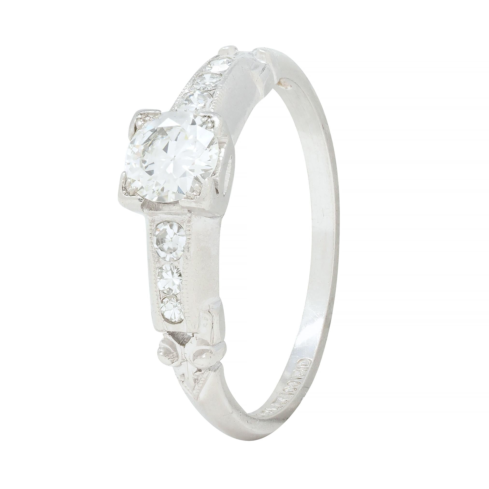 Art Deco 0.45 CTW Old European Cut Diamond Platinum Scroll Engagement Ring
