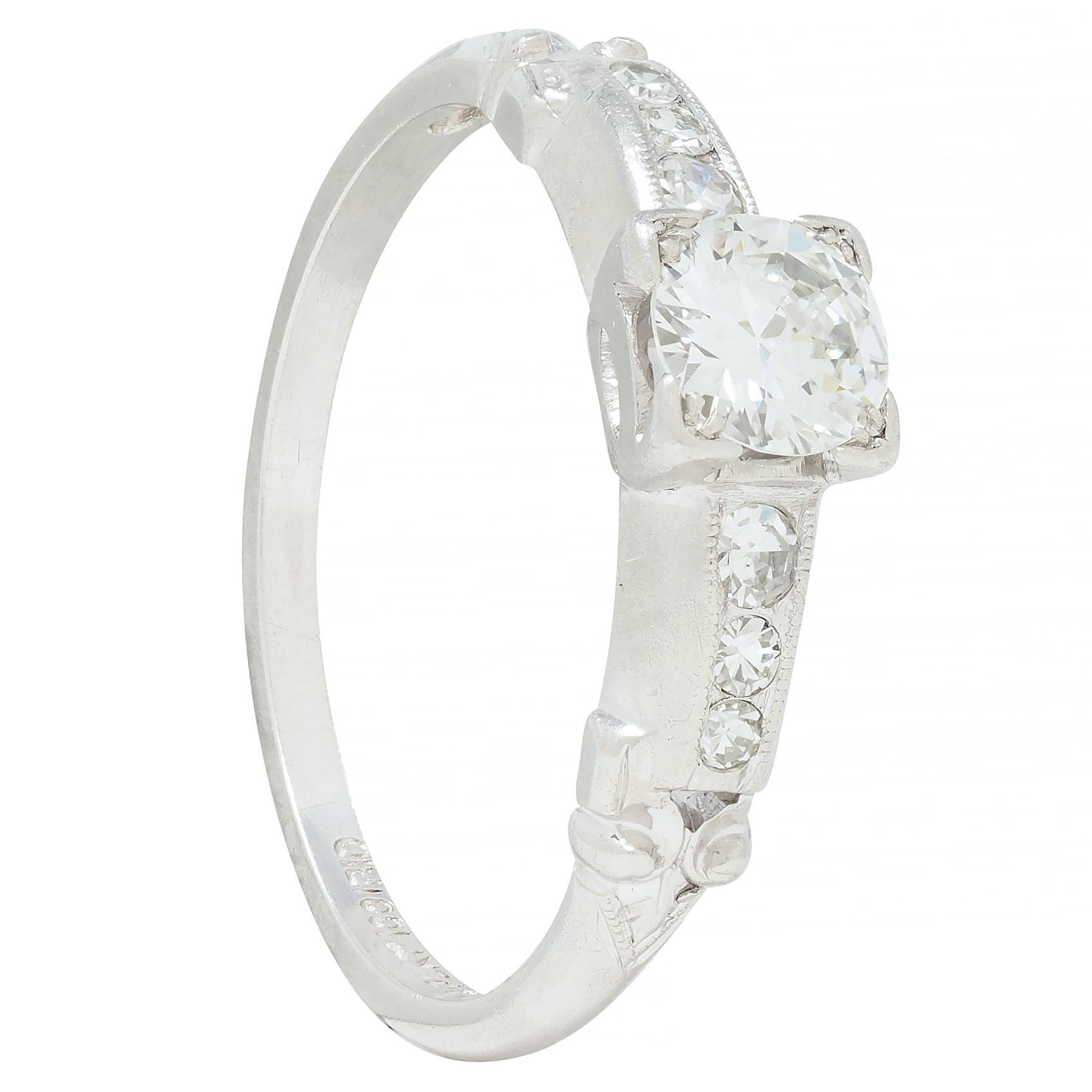 Art Deco 0.45 CTW Old European Cut Diamond Platinum Scroll Engagement Ring