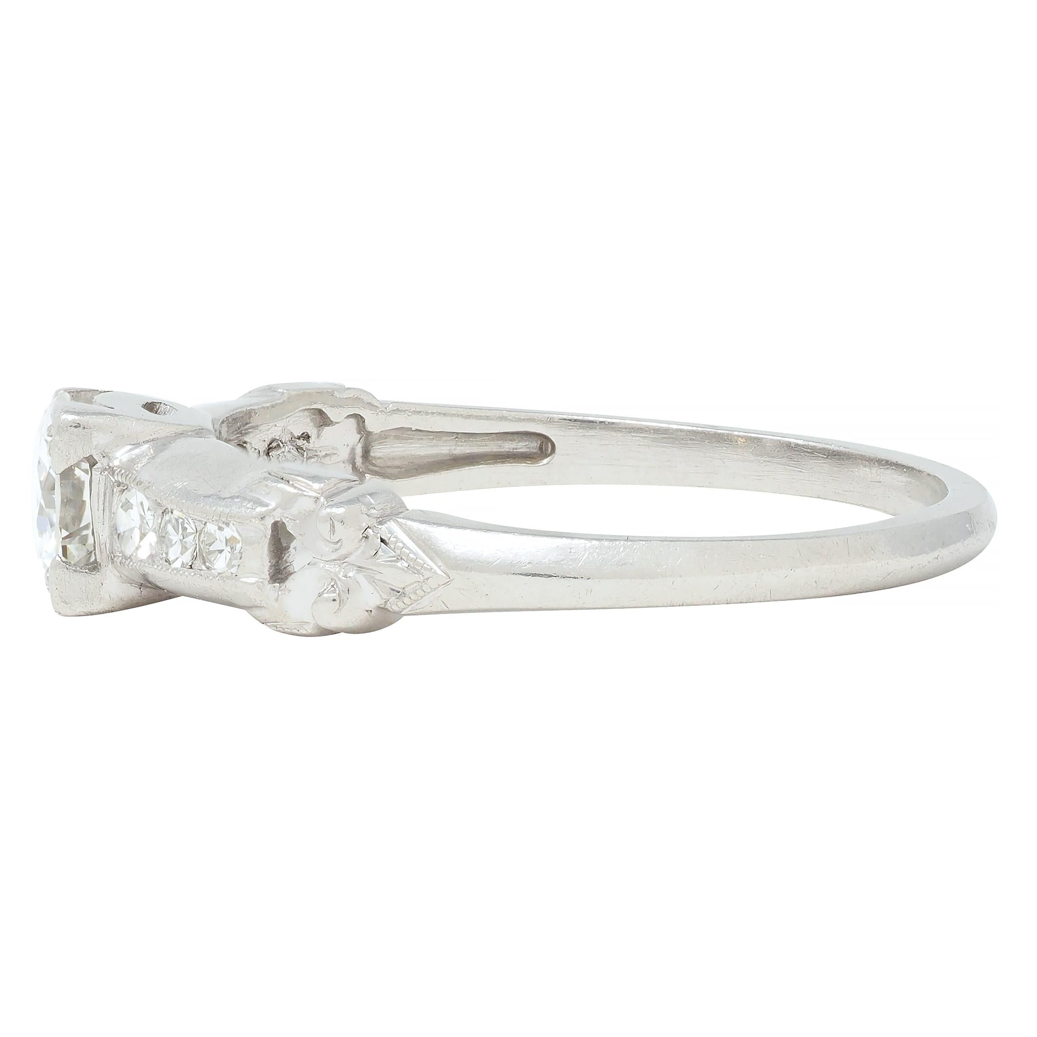 Art Deco 0.45 CTW Old European Cut Diamond Platinum Scroll Engagement Ring