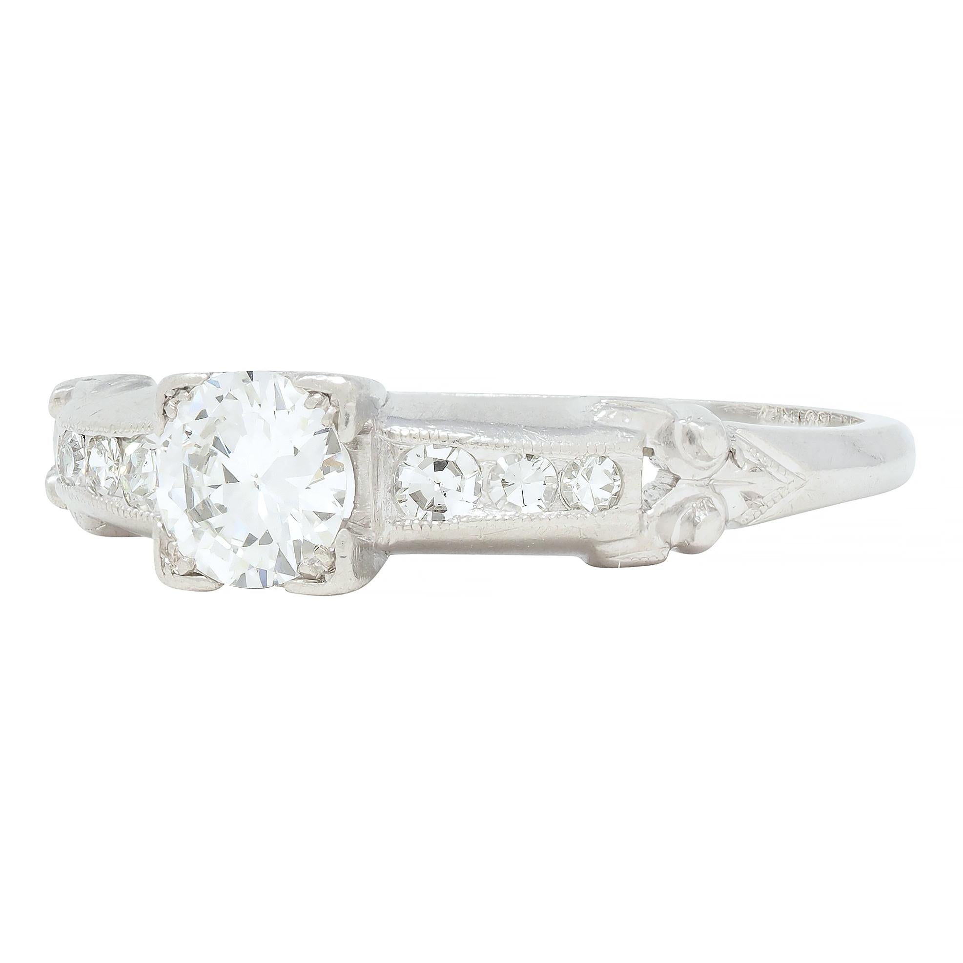 Art Deco 0.45 CTW Old European Cut Diamond Platinum Scroll Engagement Ring
