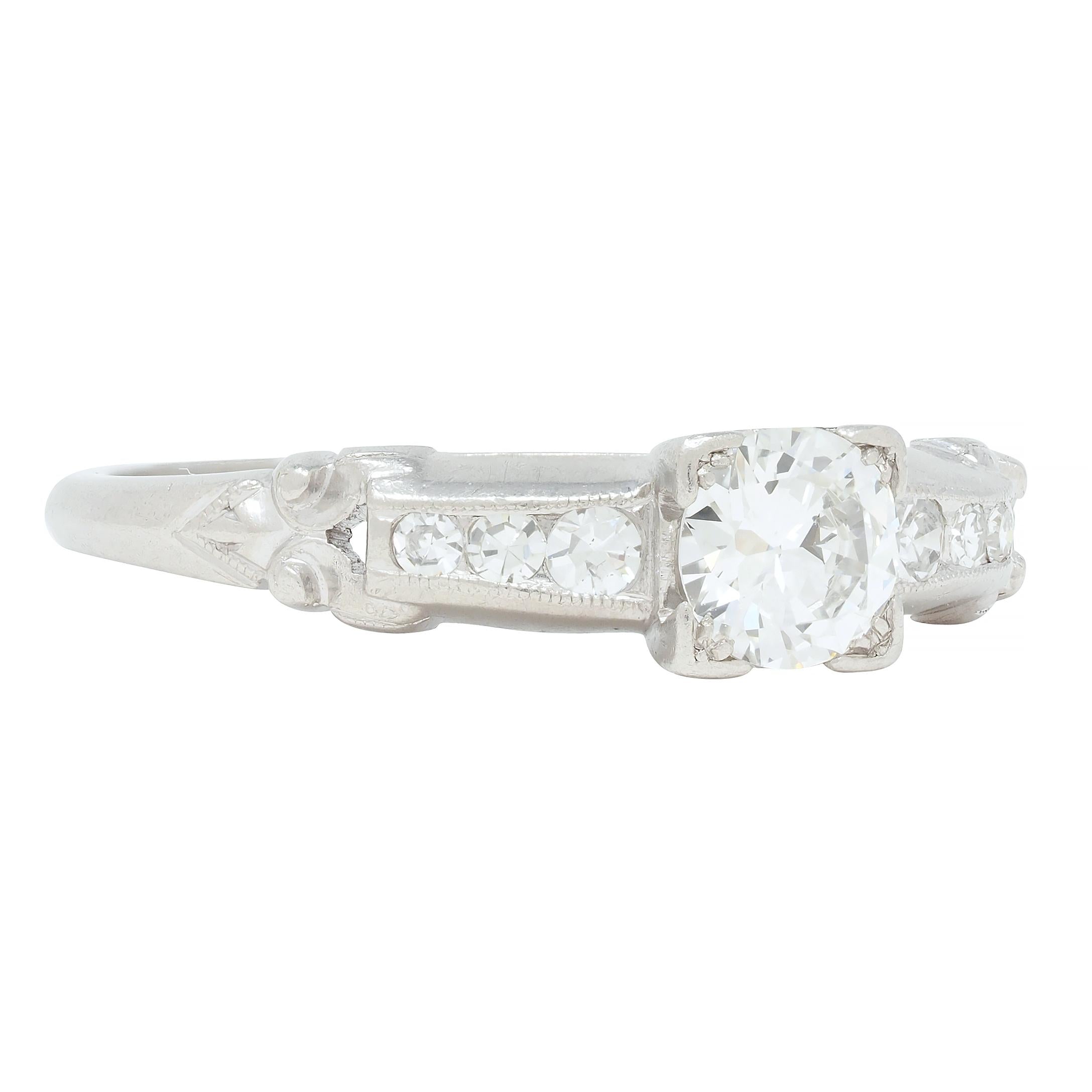 Art Deco 0.45 CTW Old European Cut Diamond Platinum Scroll Engagement Ring