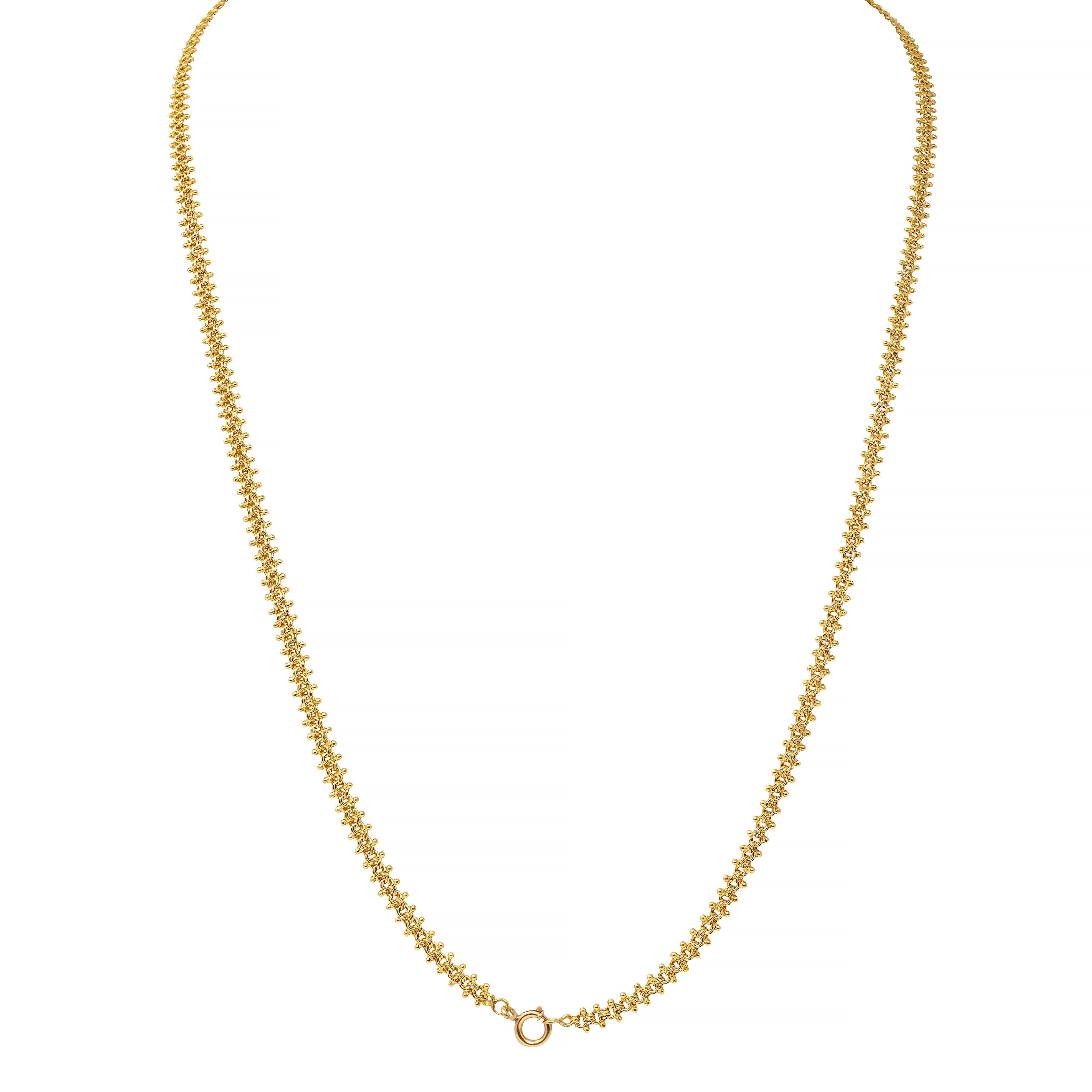 Victorian 18 Karat Yellow Gold Granulate Antique Fancy Chain Necklace
