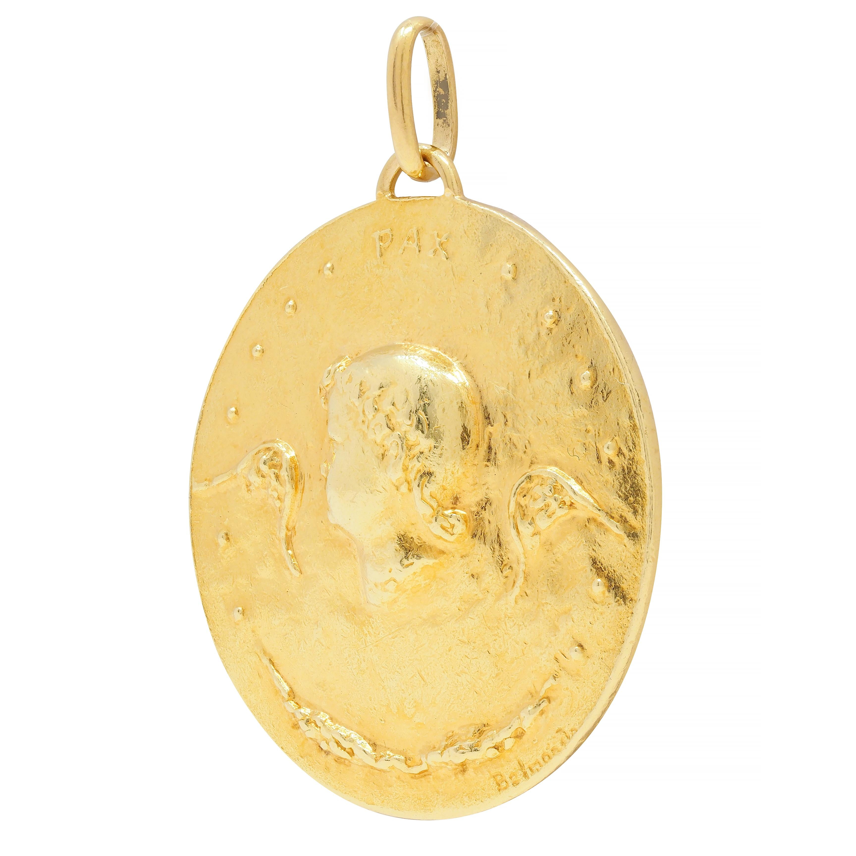 Paul Belmondo 1947 French 18 Karat Yellow Gold Pastoral Pax Pendant Necklace