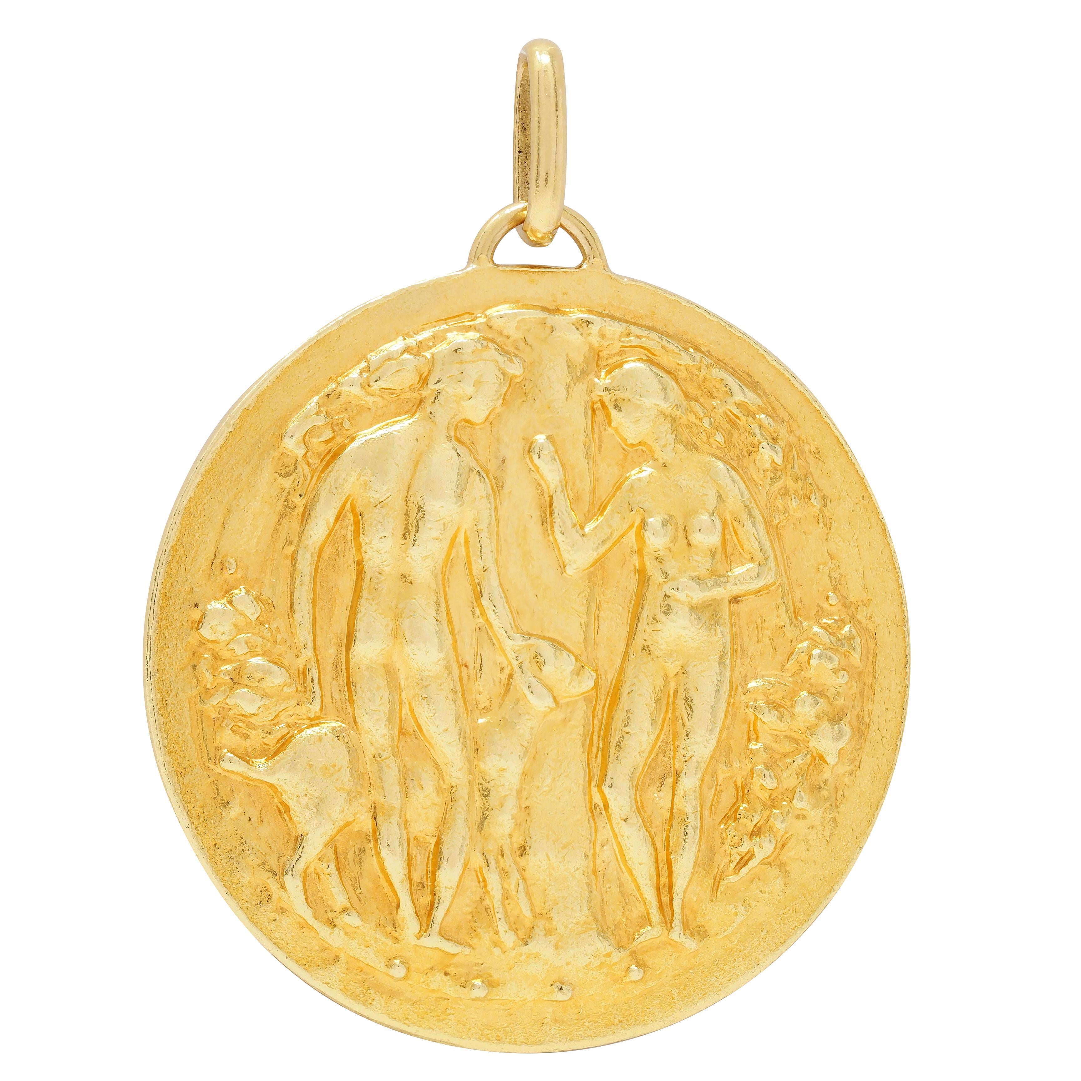 Paul Belmondo 1947 French 18 Karat Yellow Gold Pastoral Pax Pendant Necklace