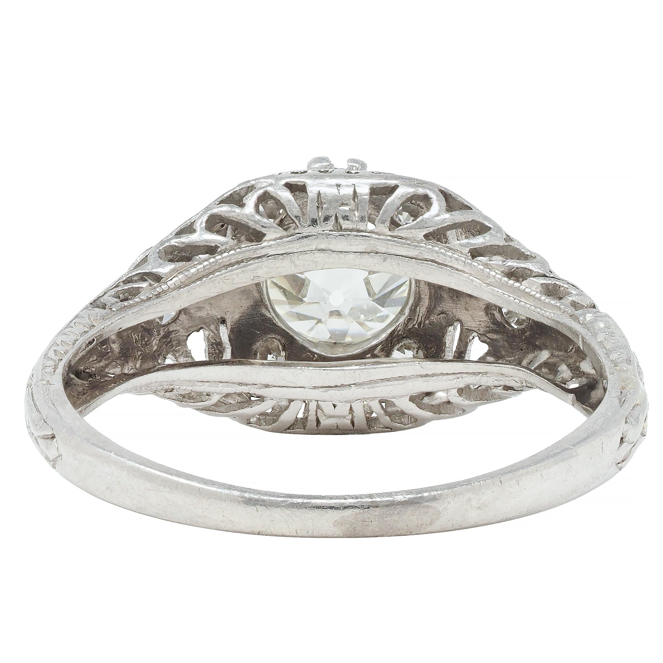 Art Deco 1.00 CTW Old European Diamond Platinum Vintage Engagement Ring