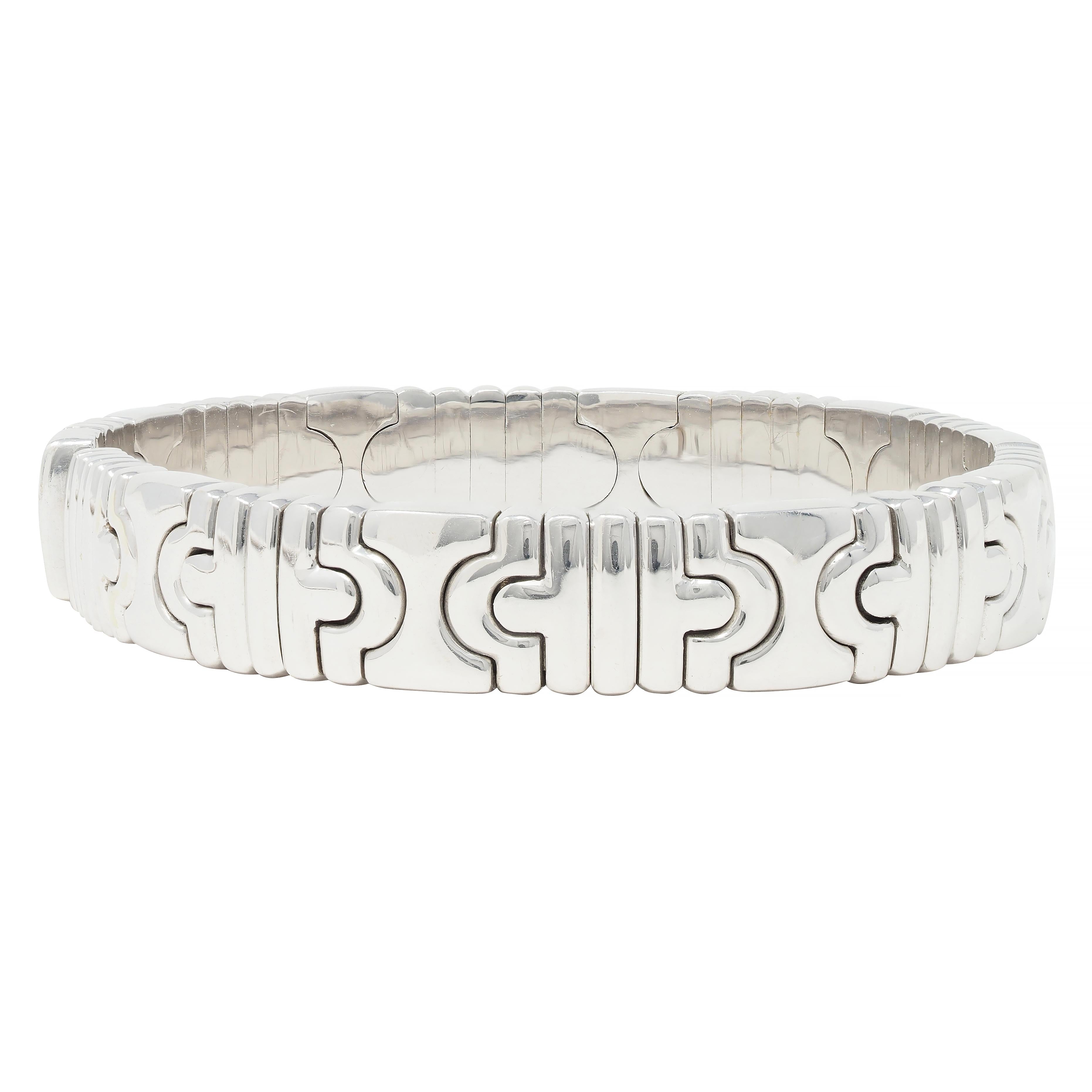 Bulgari 1990s 18 Karat White Gold Parentesi Vintage Cuff Bracelet
