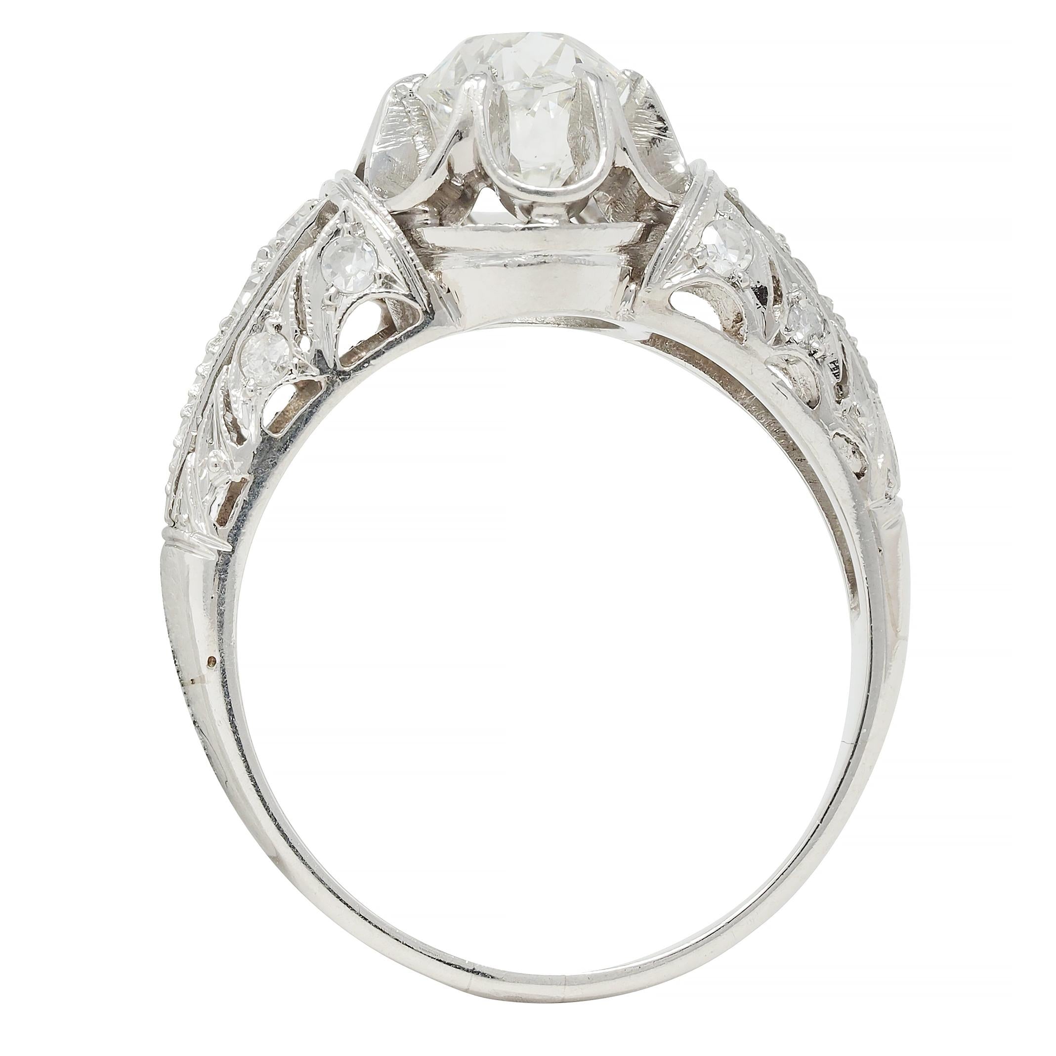Edwardian 1.16 CTW Old Mine Cut Diamond Platinum Buttercup Engagement Ring