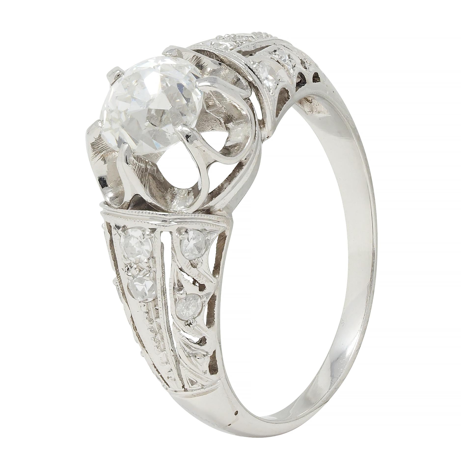 Edwardian 1.16 CTW Old Mine Cut Diamond Platinum Buttercup Engagement Ring