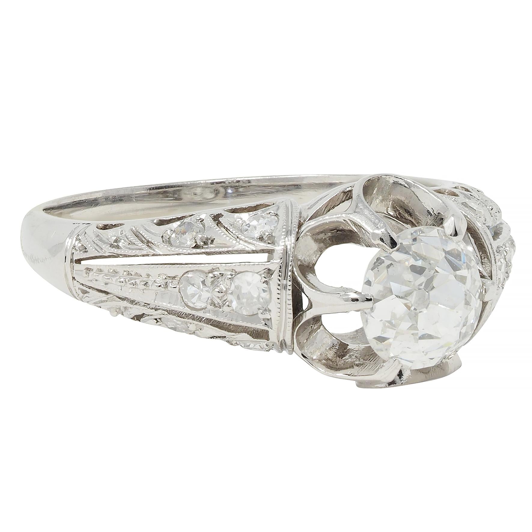 Edwardian 1.16 CTW Old Mine Cut Diamond Platinum Buttercup Engagement Ring