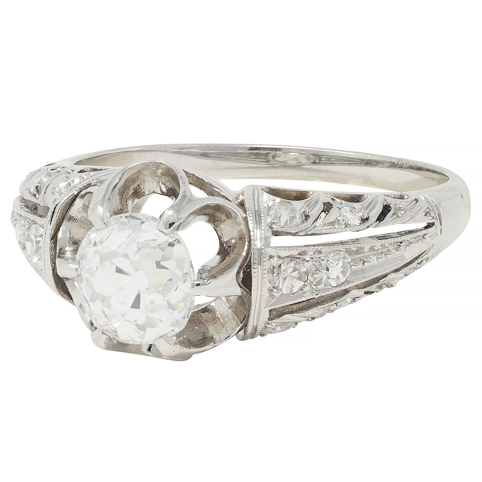 Edwardian 1.16 CTW Old Mine Cut Diamond Platinum Buttercup Engagement Ring