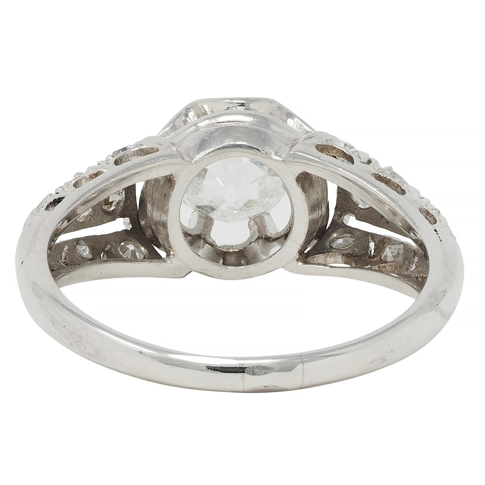 Edwardian 1.16 CTW Old Mine Cut Diamond Platinum Buttercup Engagement Ring