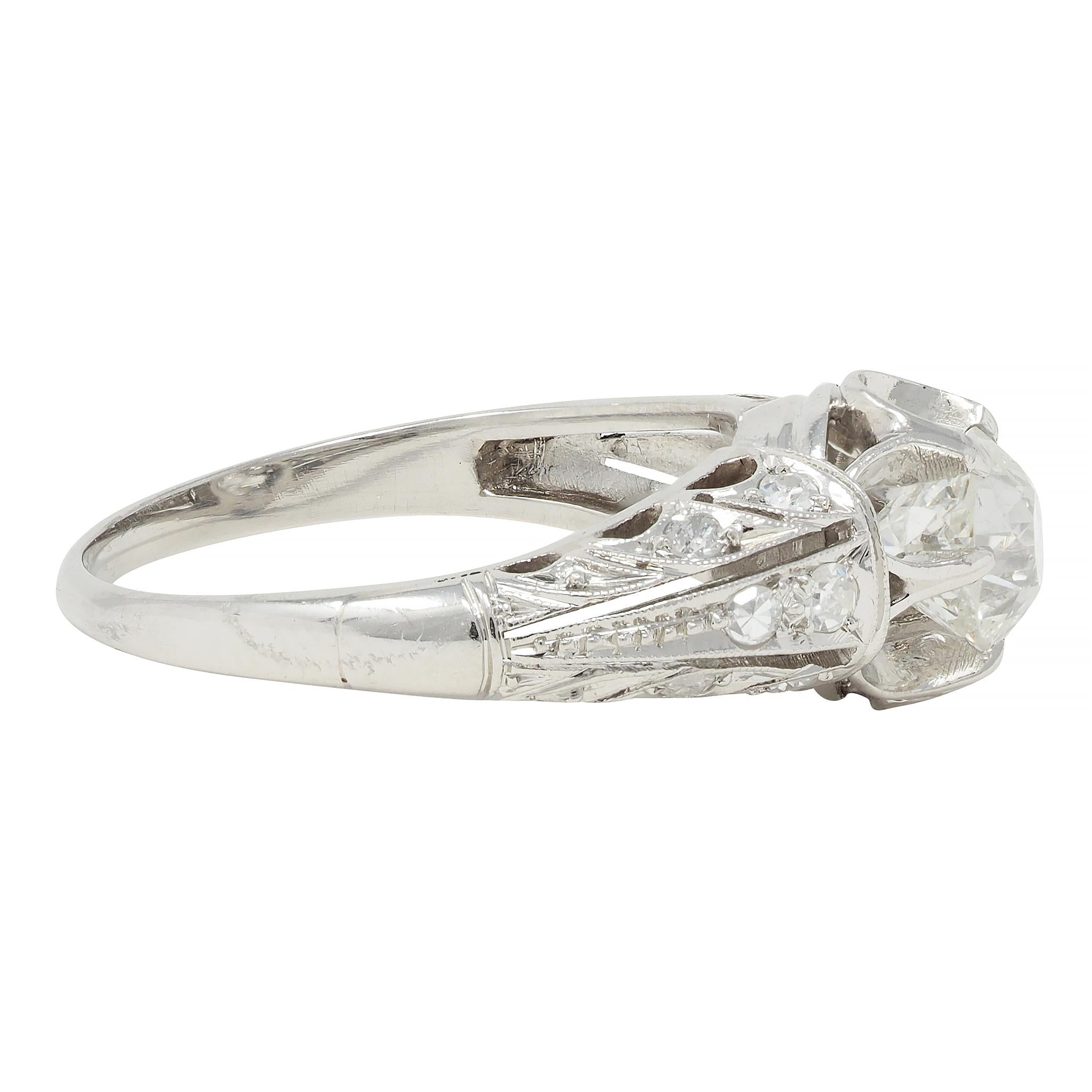 Edwardian 1.16 CTW Old Mine Cut Diamond Platinum Buttercup Engagement Ring
