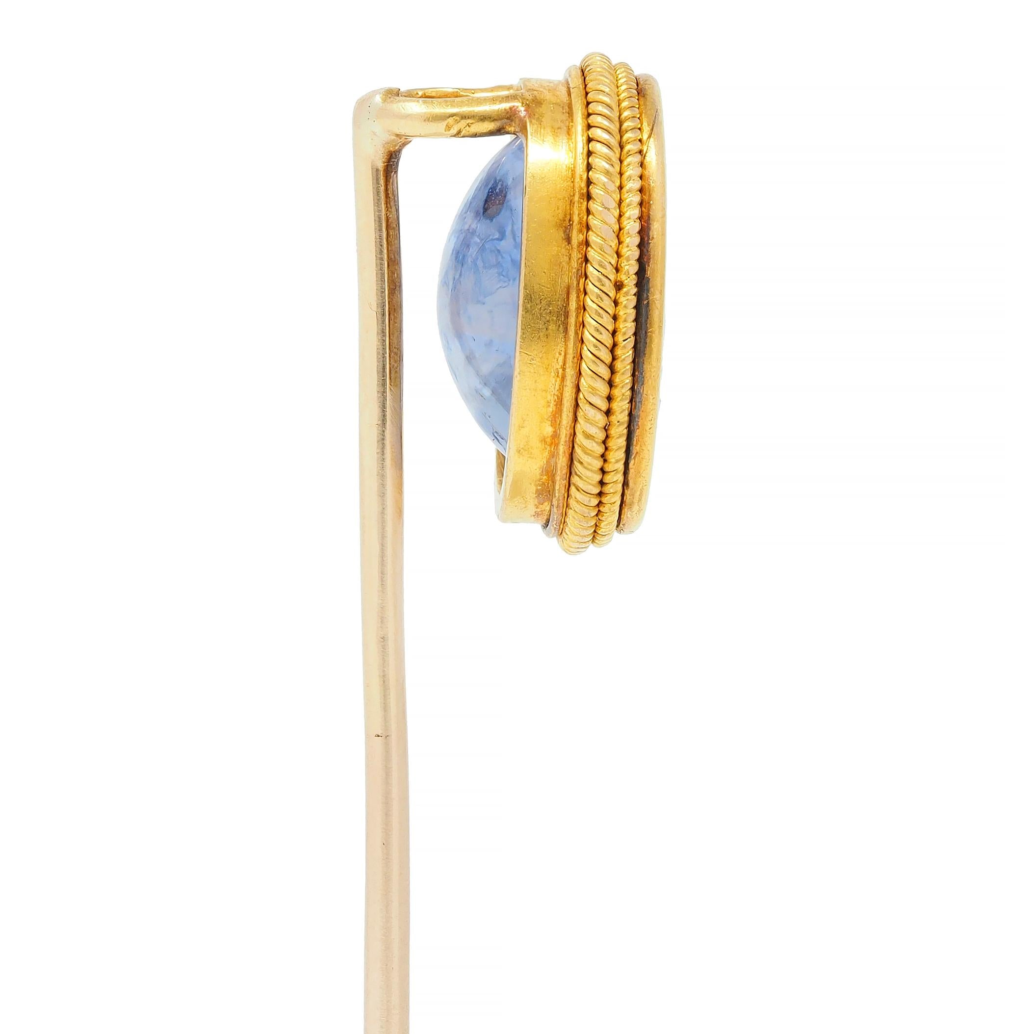 Victorian 5.18 CTW Sapphire 18 Karat Yellow Gold Herme Intaglio Antique Stickpin