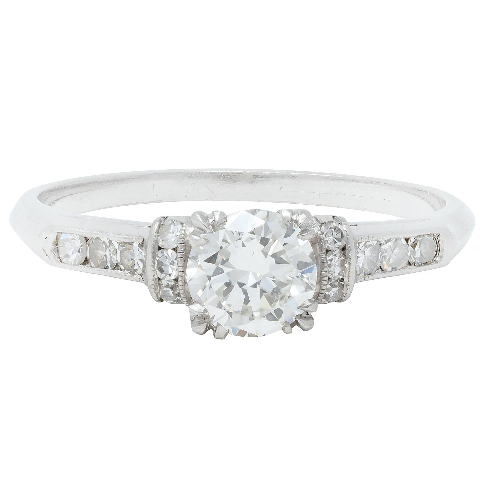 Art Deco 0.74 CTW Transitional Cut Diamond Platinum Arch Engagement Ring