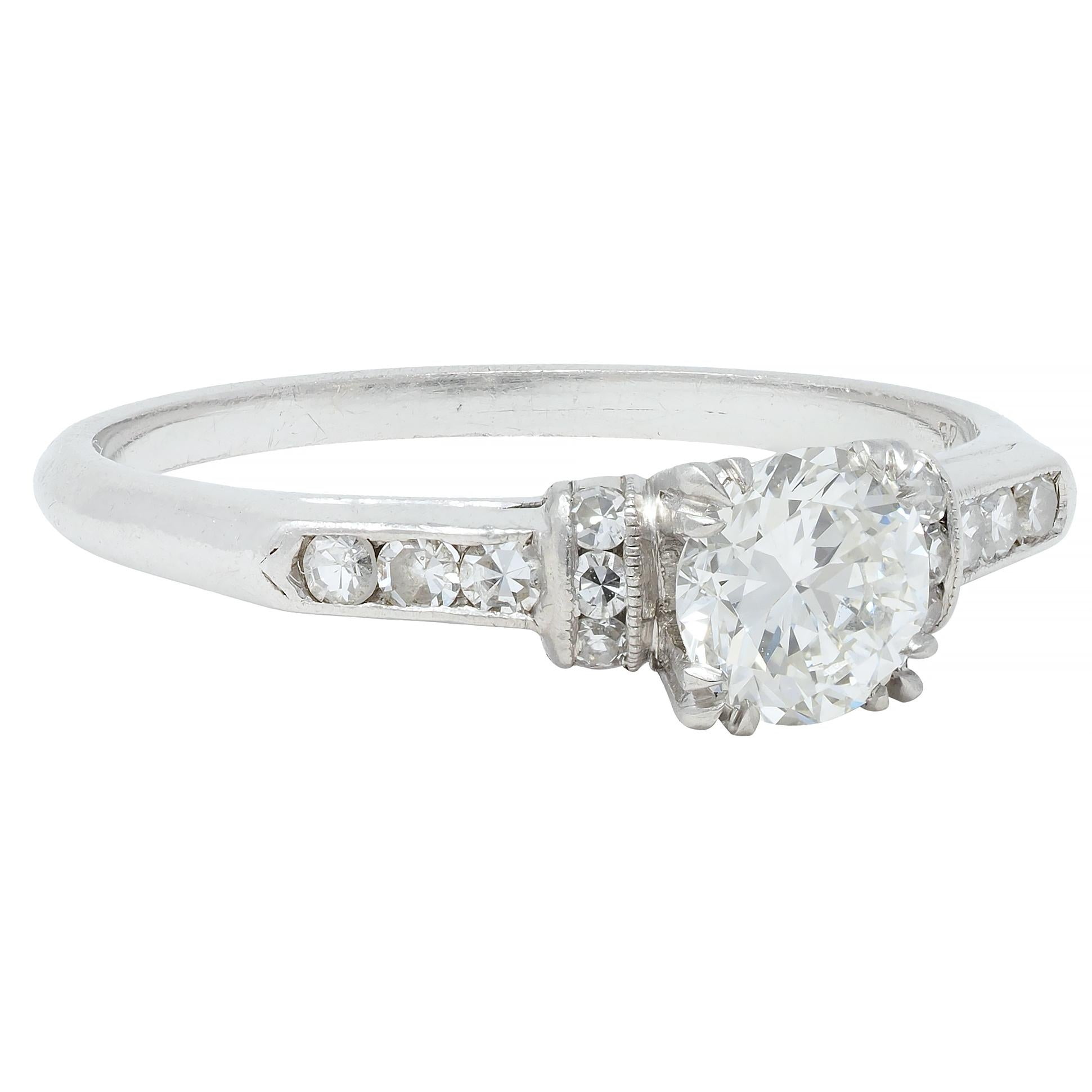 Art Deco 0.74 CTW Transitional Cut Diamond Platinum Arch Engagement Ring