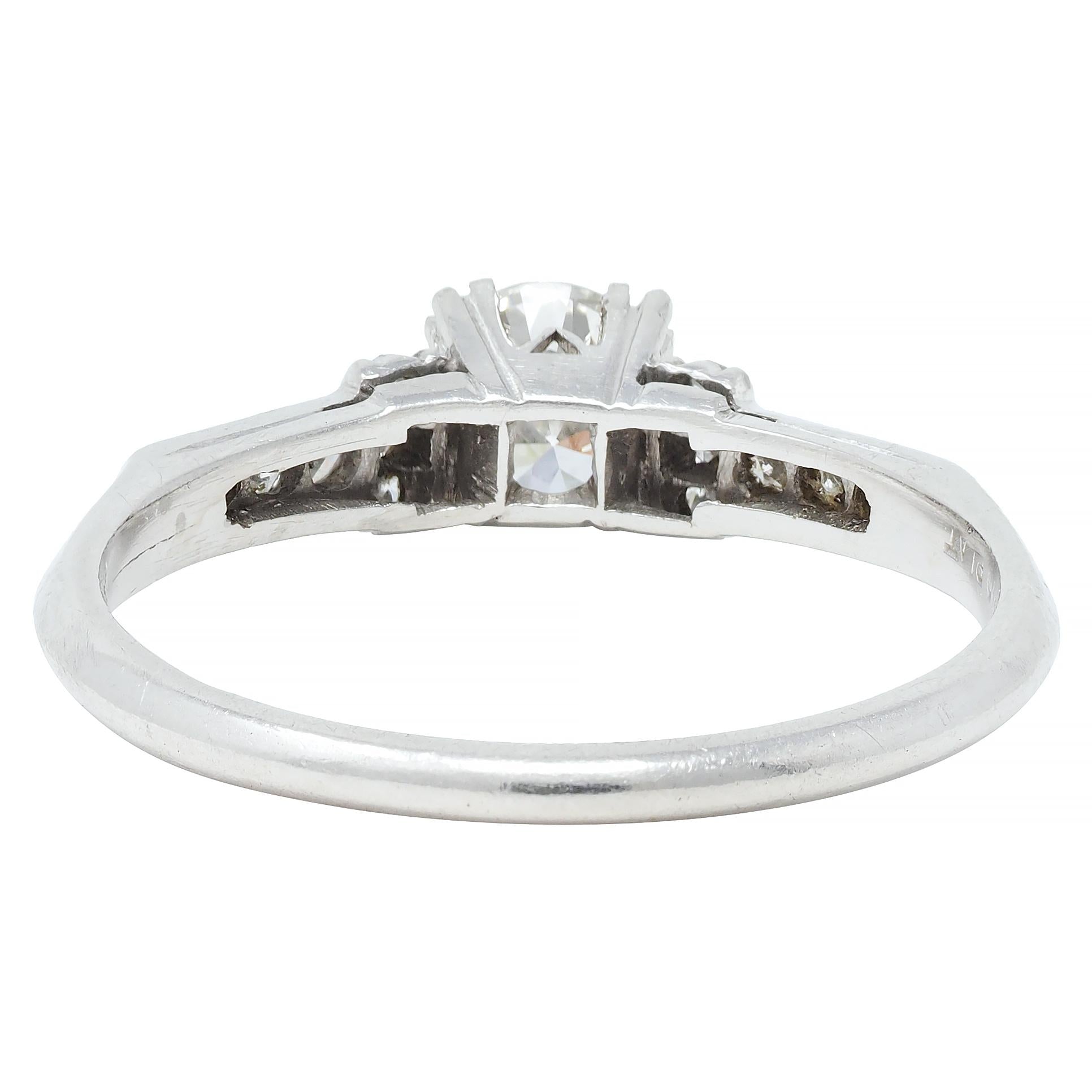 Art Deco 0.74 CTW Transitional Cut Diamond Platinum Arch Engagement Ring